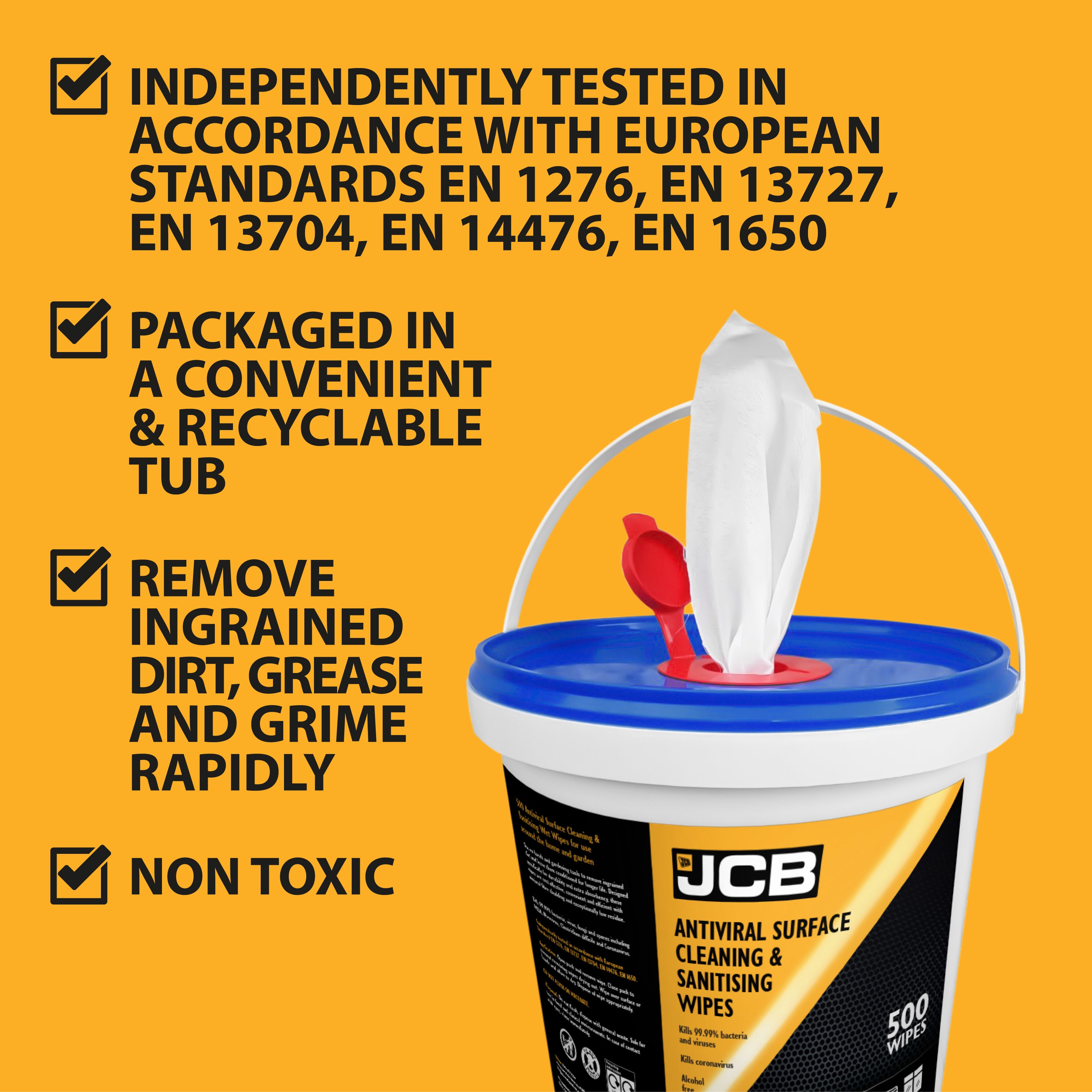 JCB Antiviral Surface Cleaning & Sanitising Wipes (500 wipes)
