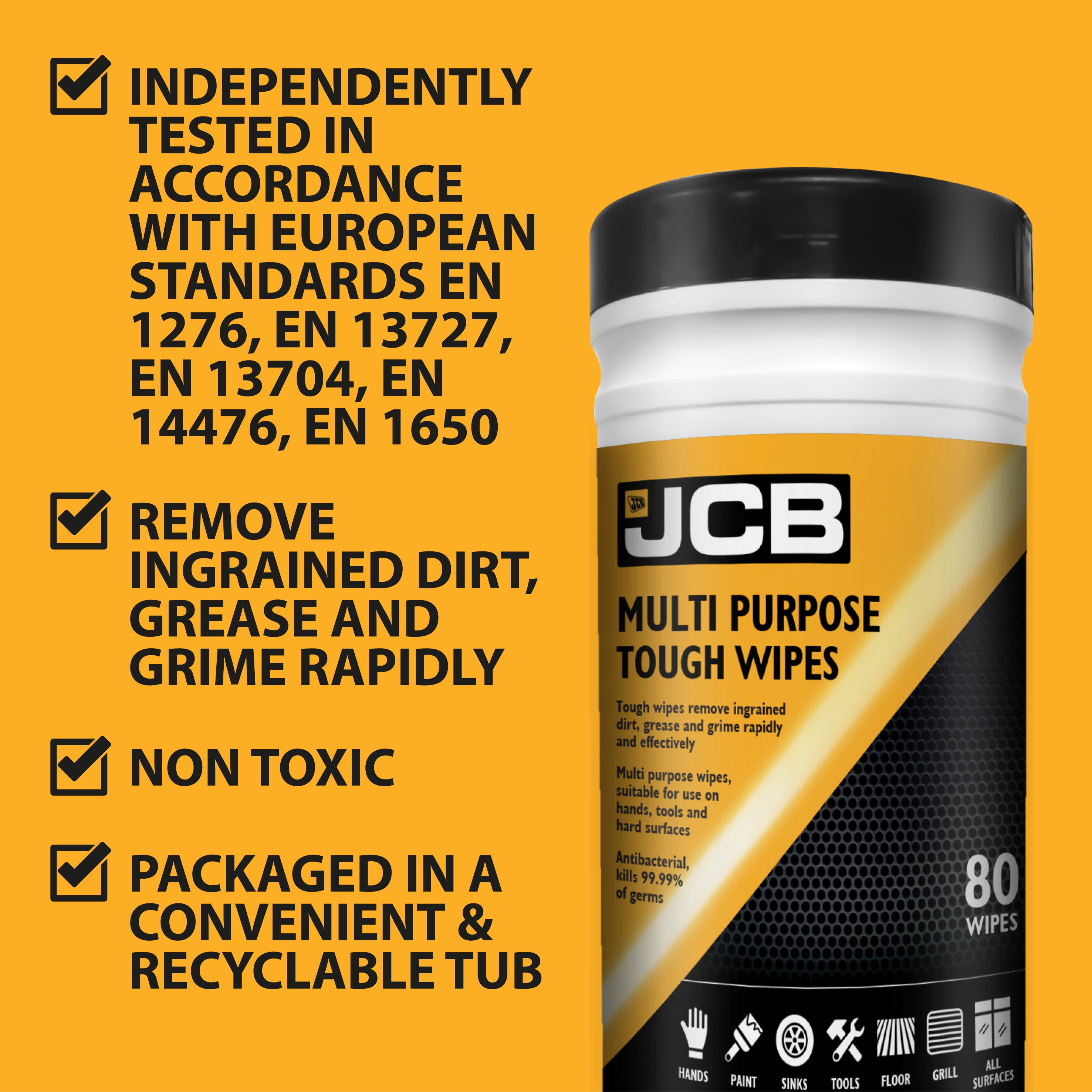 JCB Multi Purpose Tough Wipes (80 wipes)