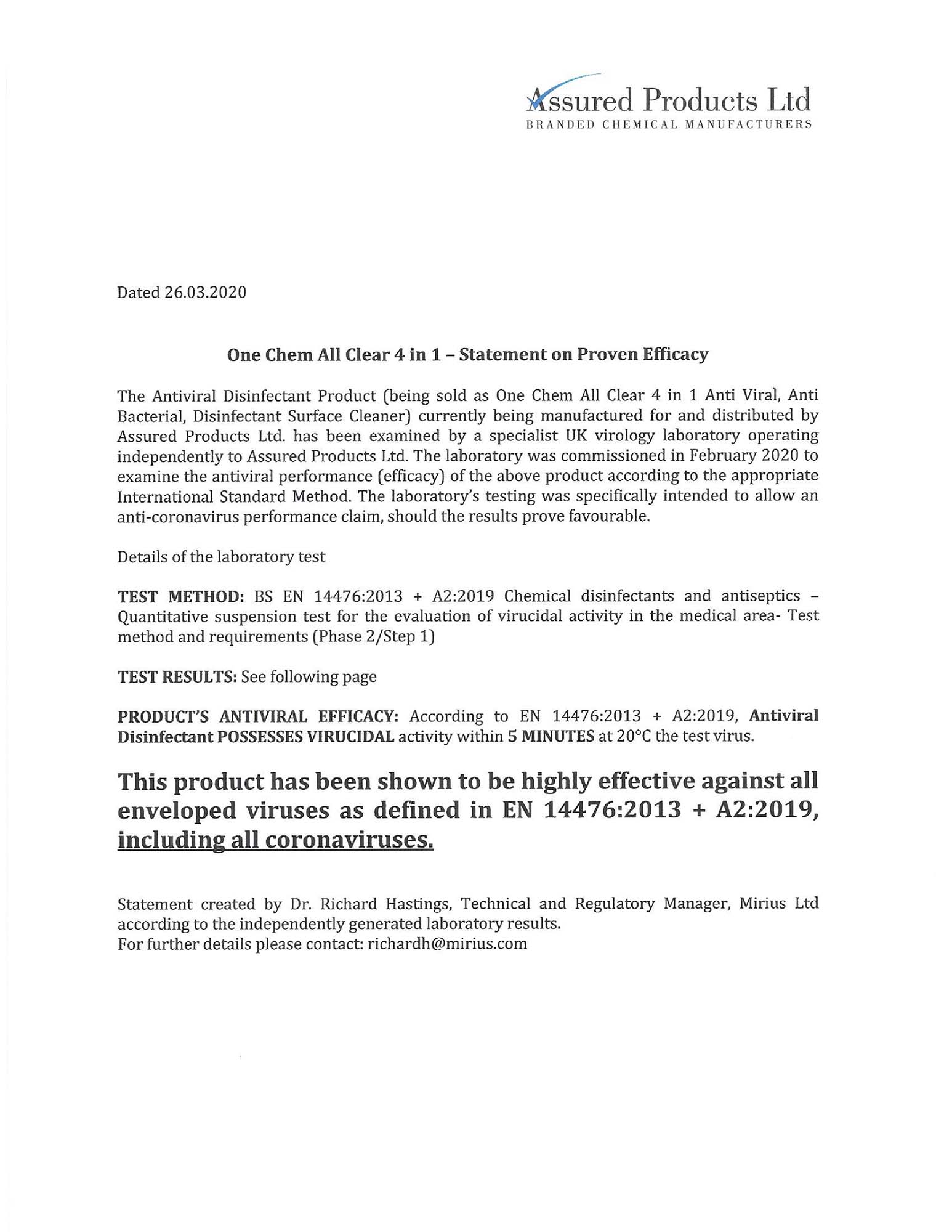 One Chem All Clear 4 in 1 Statement