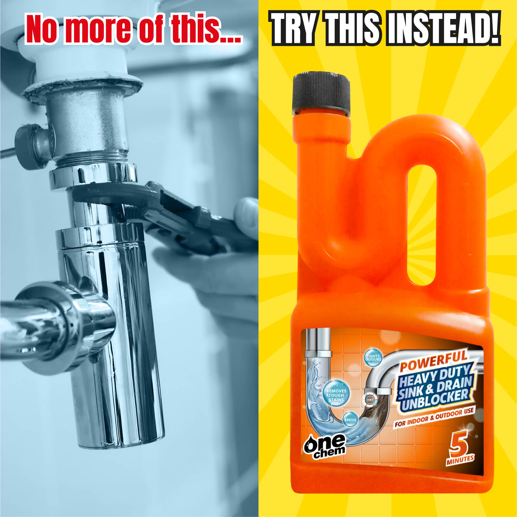 One Chem Heavy Duty Sink and Drain Unblocker 3 x 750ml