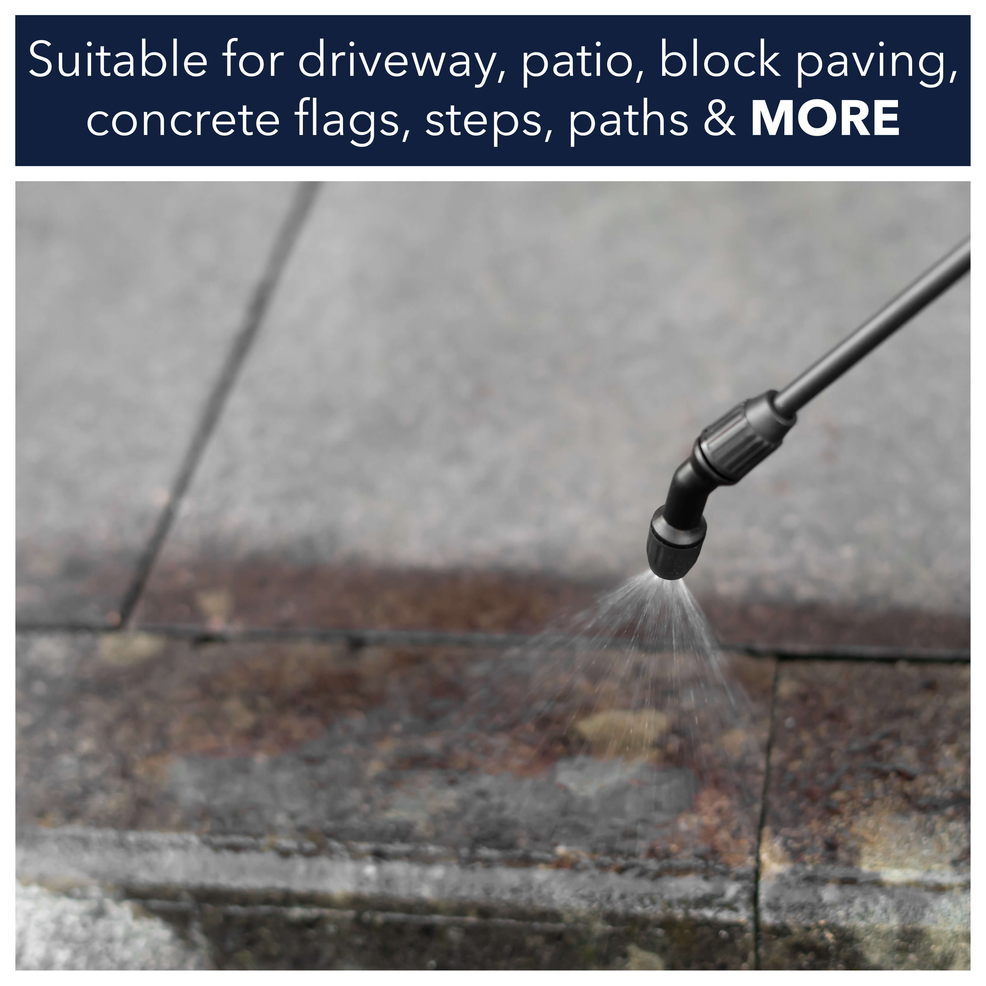 Suitable for driveway, patio, block paving, concrete flags, steps, paths and more
