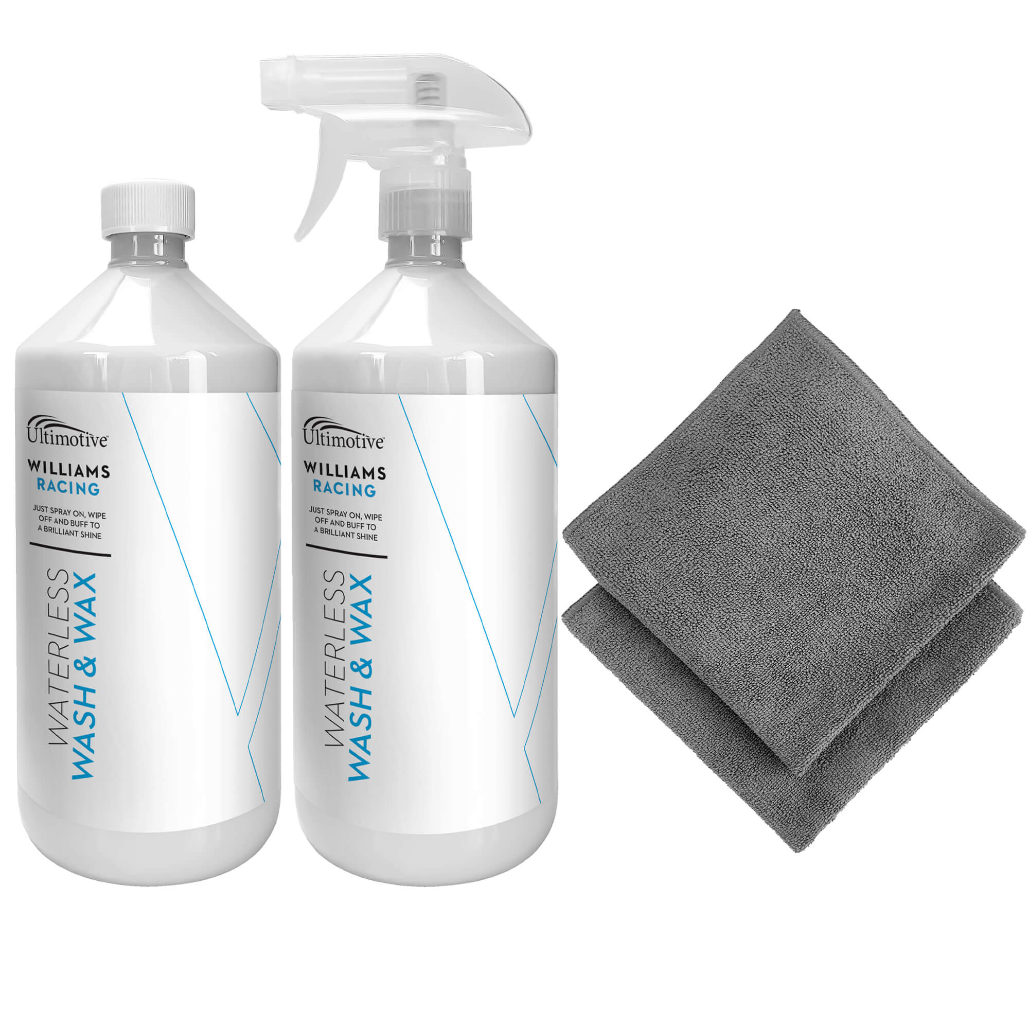 Williams Waterless Wash & Wax 2x1L (with 2 Microfibre Cloths)