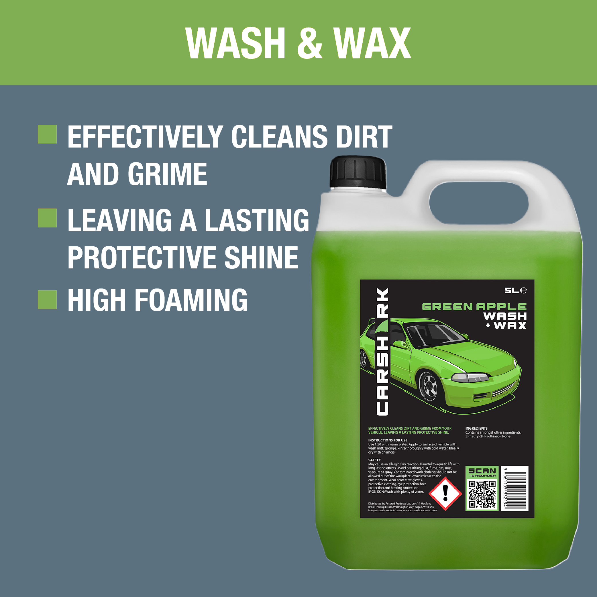 CARSHARK Green Apple Wash & Wax Car Shampoo