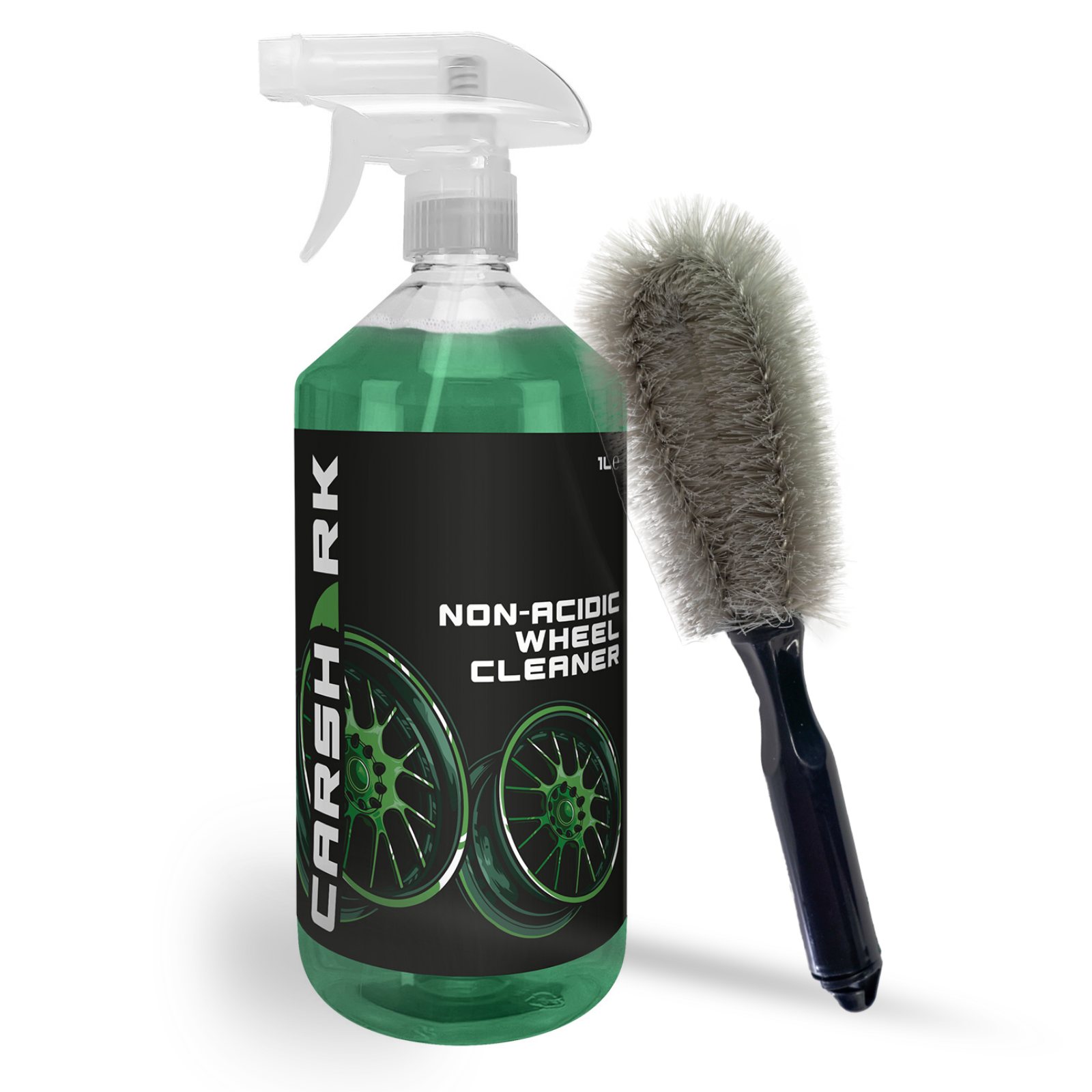 CARSHARK Non-Acidic Wheel Cleaner 1 Litre with Wheel Brush (Black)