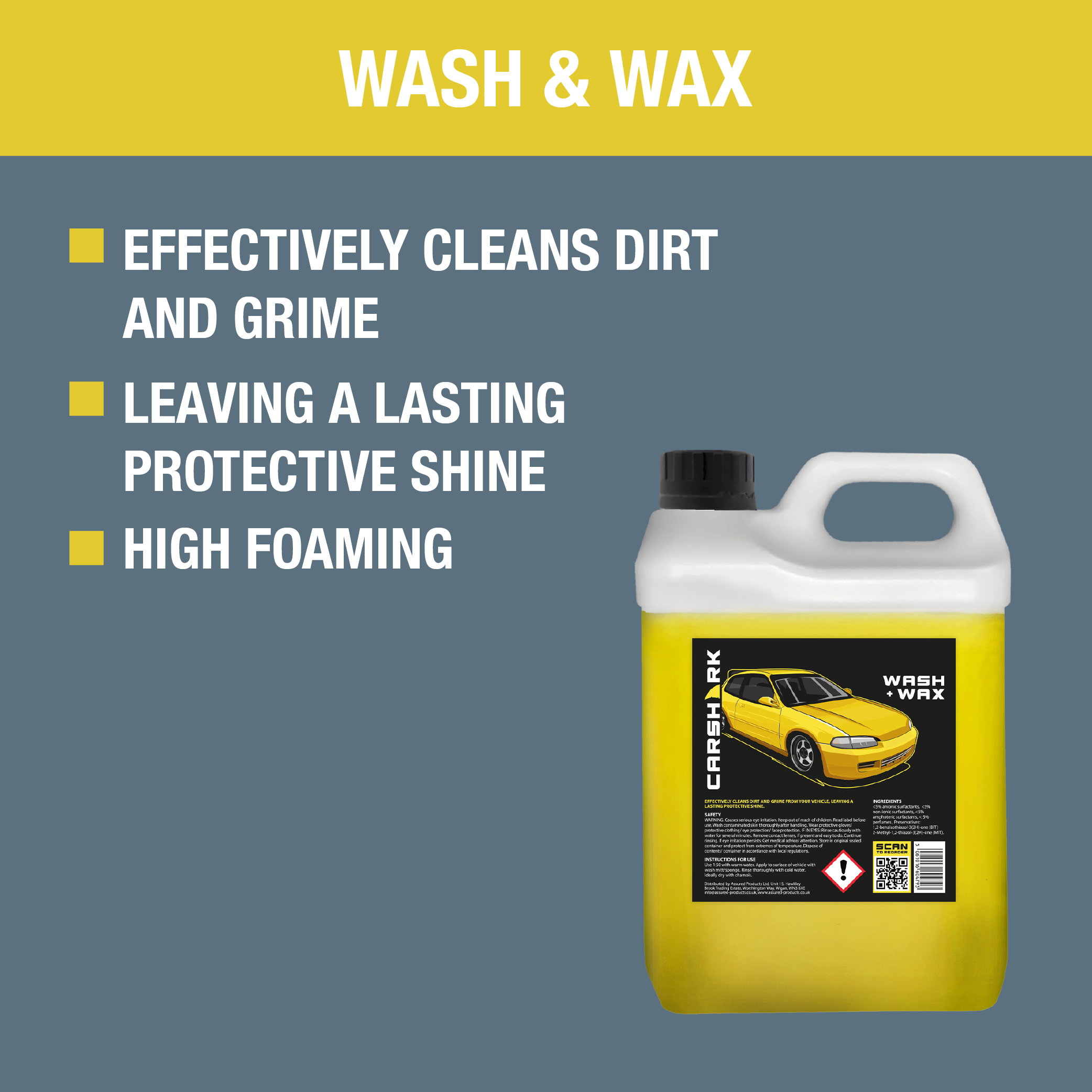 CARSHARK Wash & Wax Car Shampoo 2.5 L (with Jumbo Sponge)