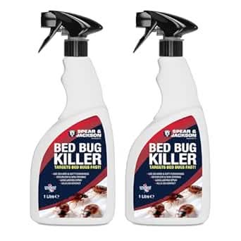 Spear & Jackson Bed Bug Killer, 2 x 1 Litre Spray, Long-Lasting, Odourless, insecticide against Flying and Crawling insects