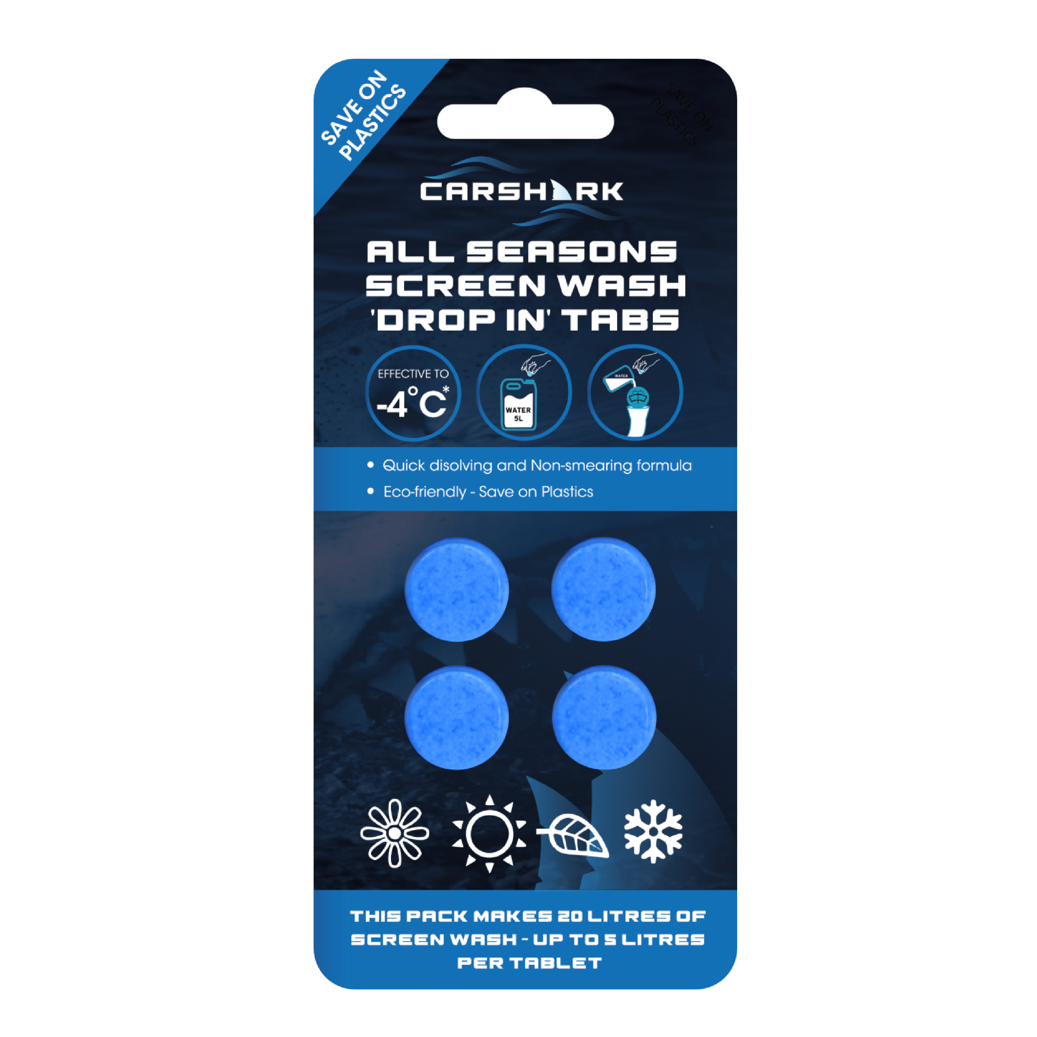 CARSHARK 1 x 4 All Seasons Screenwash Tabs (4 Tablets)