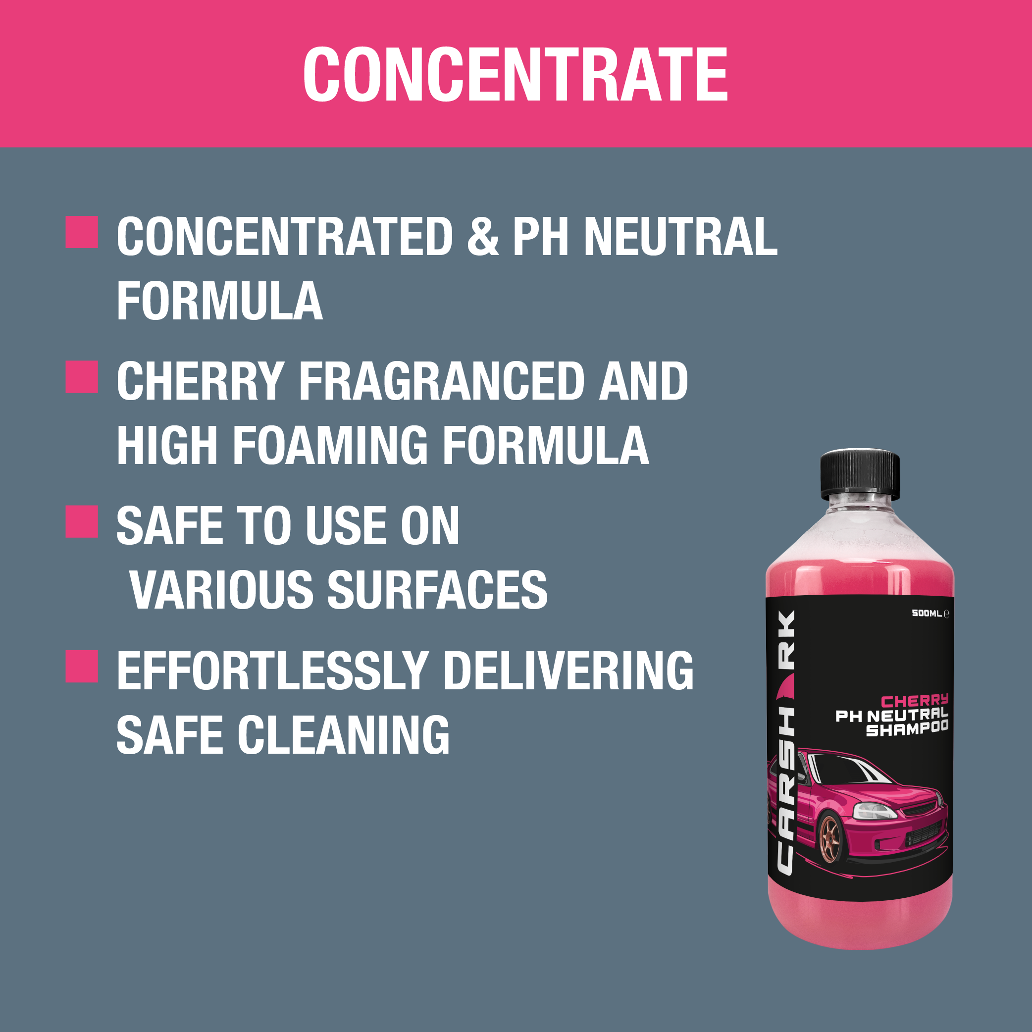 CARSHARK PH Neutral Car Shampoo 2 x 500 ml - Concentrate - Cherry