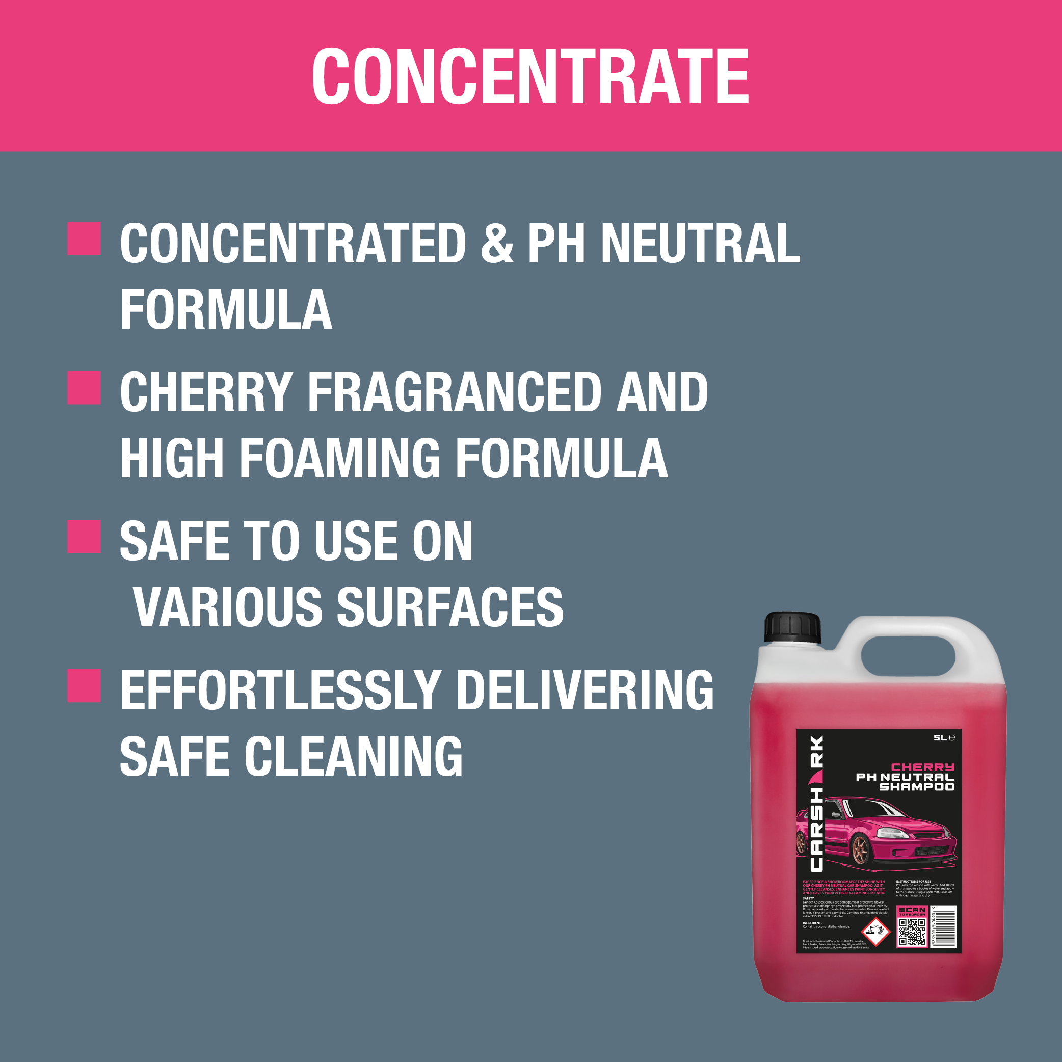 CARSHARK PH Neutral Car Shampoo 5 Litre - Concentrate - Cherry