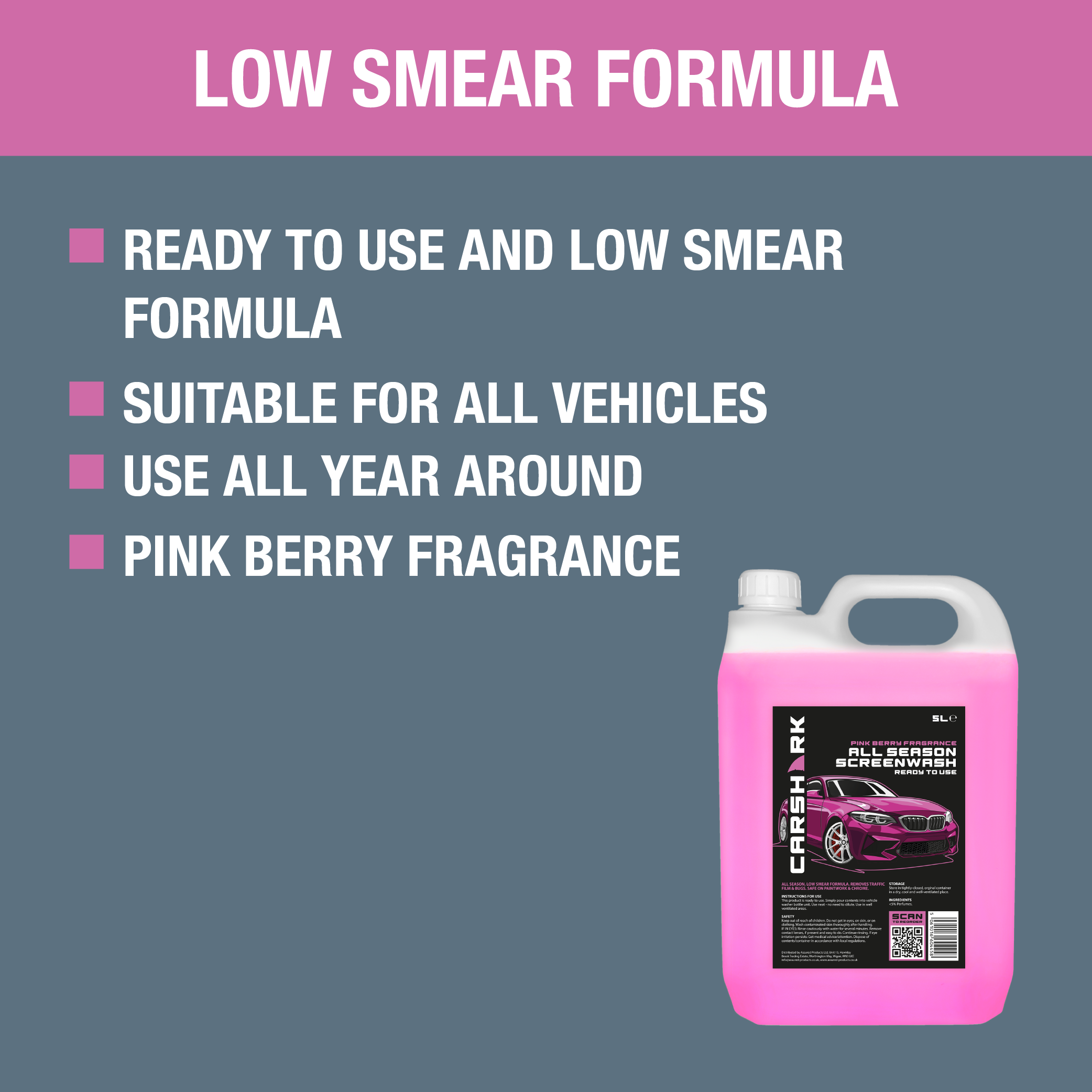 CARSHARK All Season Screen Wash 5L (Pink Berry Fragrance)