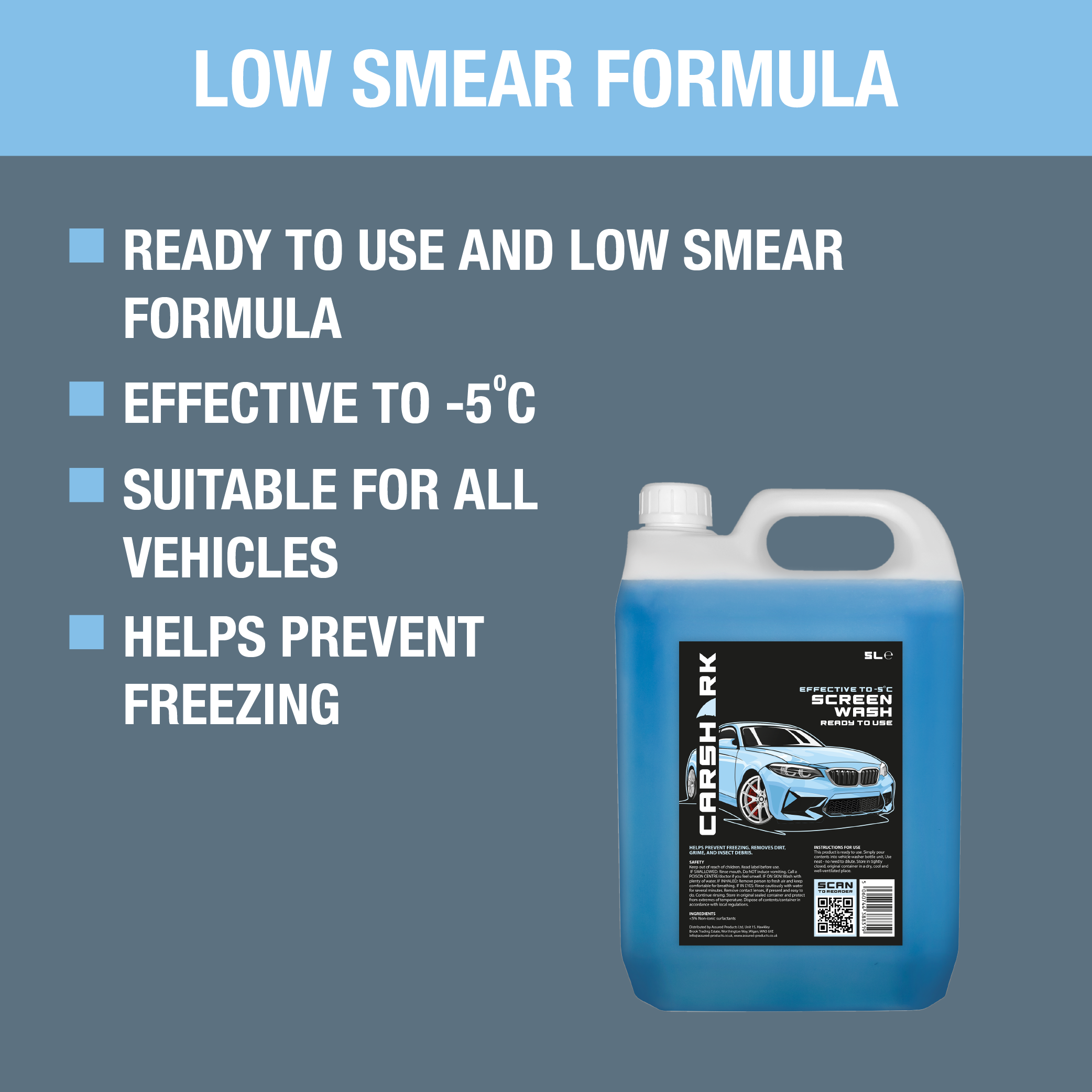 CARSHARK Winter Screen Wash 5L Effective down to -5°C