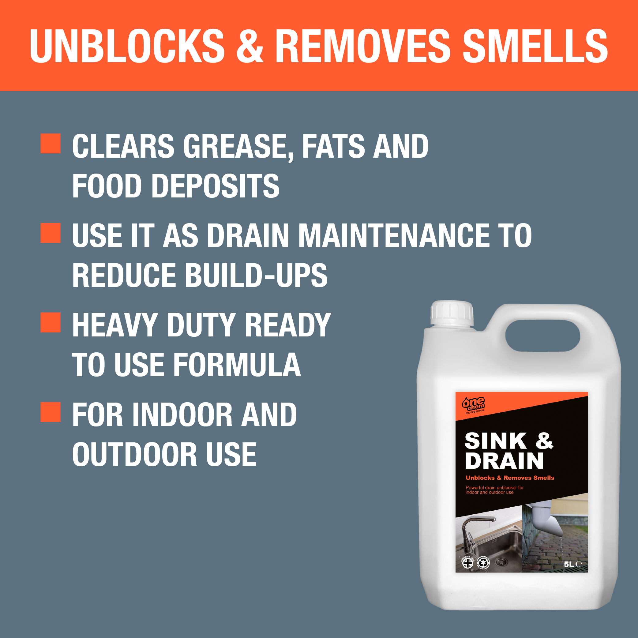 One Chem Professional Heavy Duty Sink & Drain Unblocker 5 Litres