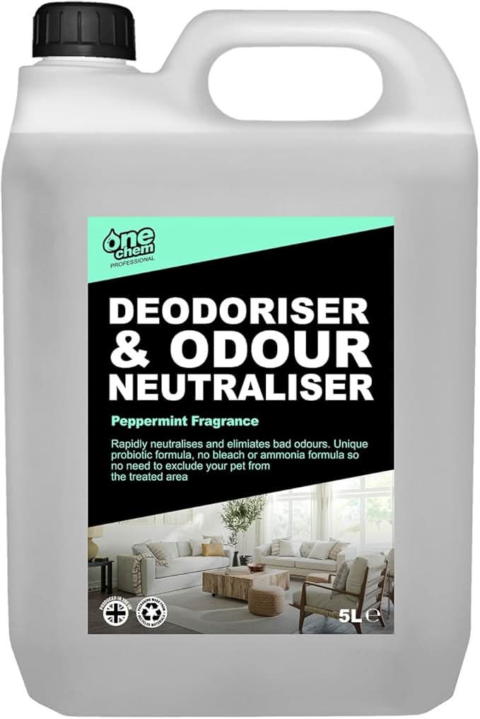 One Chem Professional Deodoriser and Odour Neutraliser, 5 Litres, with Long Hose Trigger, Peppermint Fragrance, for Pet Stains