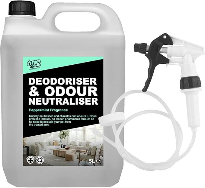 One Chem Professional Deodoriser and Odour Neutraliser, 5 Litres, with Long Hose Trigger, Peppermint Fragrance, for Pet Stains