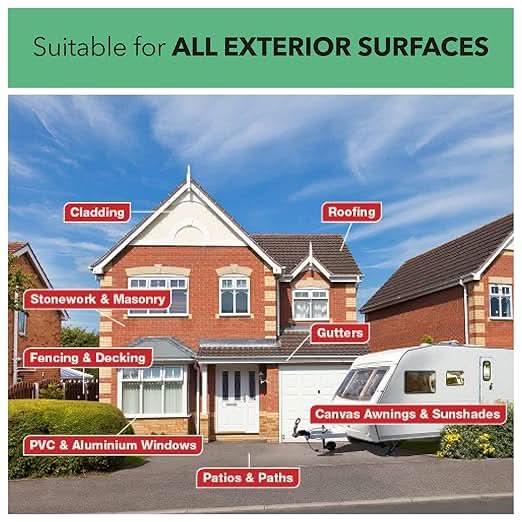 One Chem 2 x 5 Litre Ready To Use Spray and Leave with added Long Hose Trigger Spray - Fencing Patio Decking Driveway - Green Algae and Mould Killer