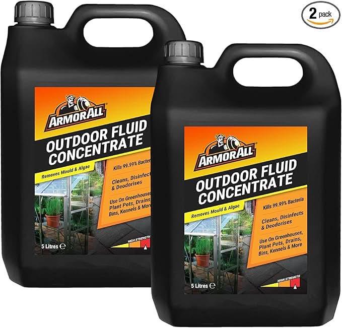 Armor All Outdoor Fluid 2 x 5 litres, Kills 99.9% Bacteria, Disinfects Greenhouses, Plantpots, Drains, Bins, Kennels, Stables