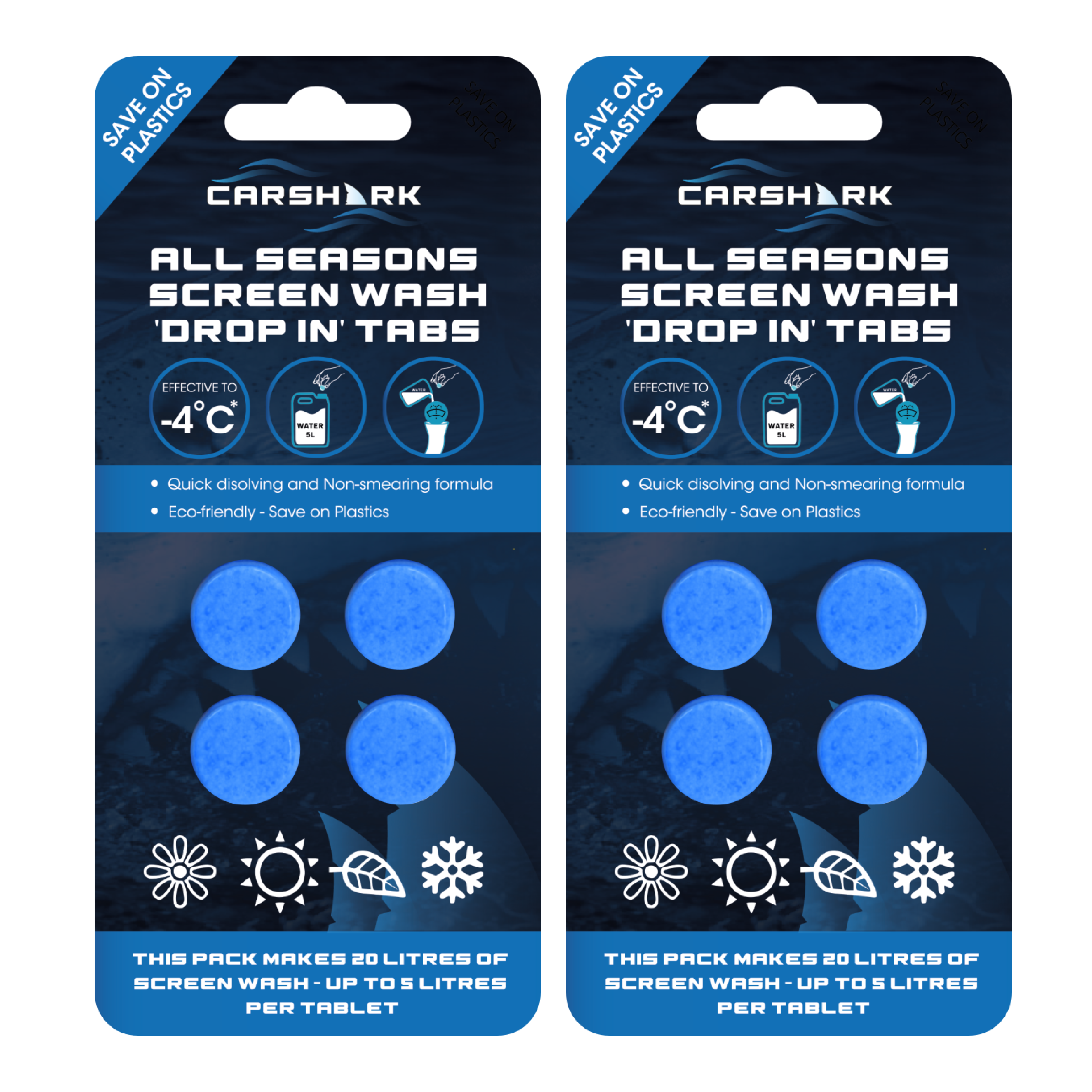CARSHARK All Seasons Screenwash Tabs (Packs of 4 Tablets) - 1 Tab = 5L of Screenwash