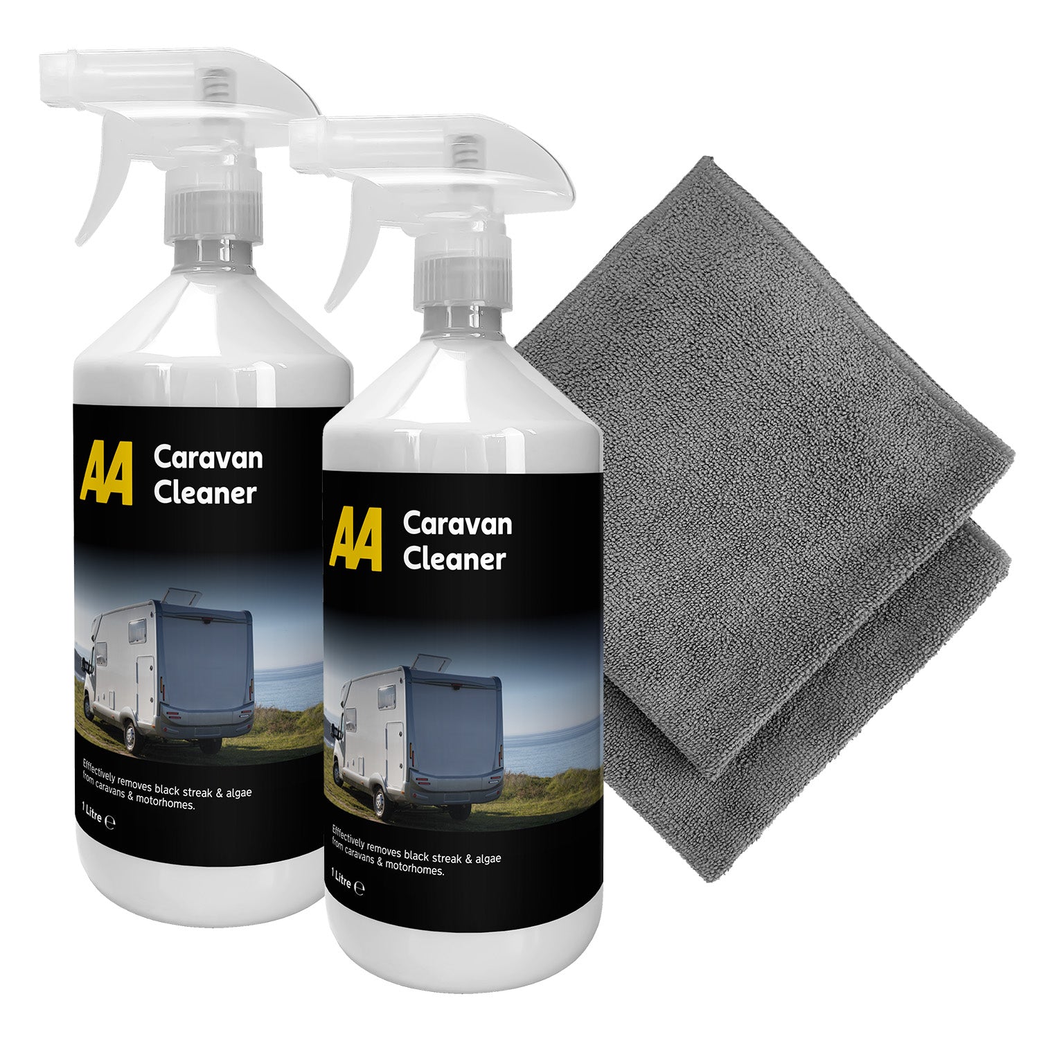 AA Caravan Cleaner 2x1L (with 2 Microfibre Cloths)