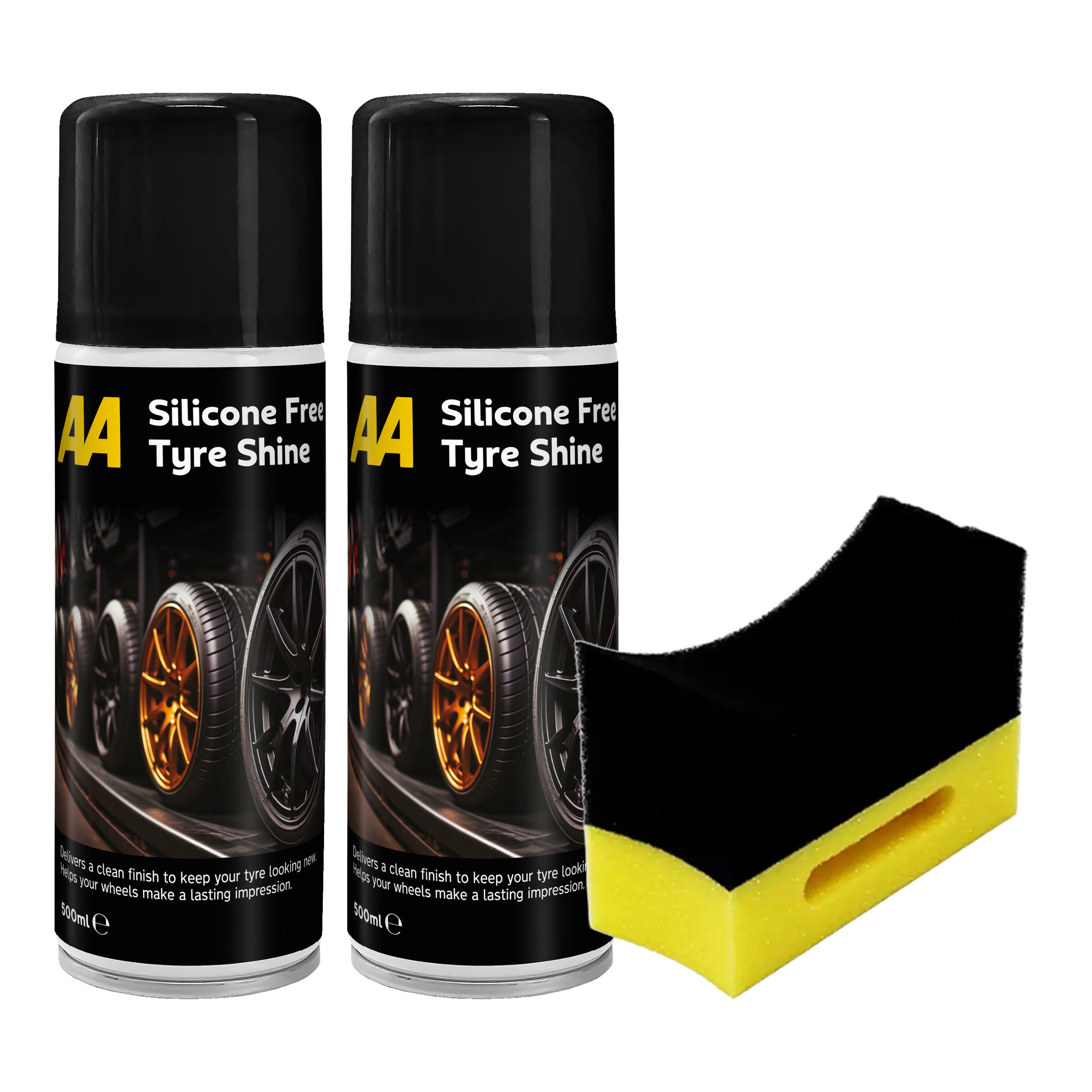 AA Tyre Shine Silicone-Free, 2 x 500 ml, Aerosol, Applicator Pad (Yellow)