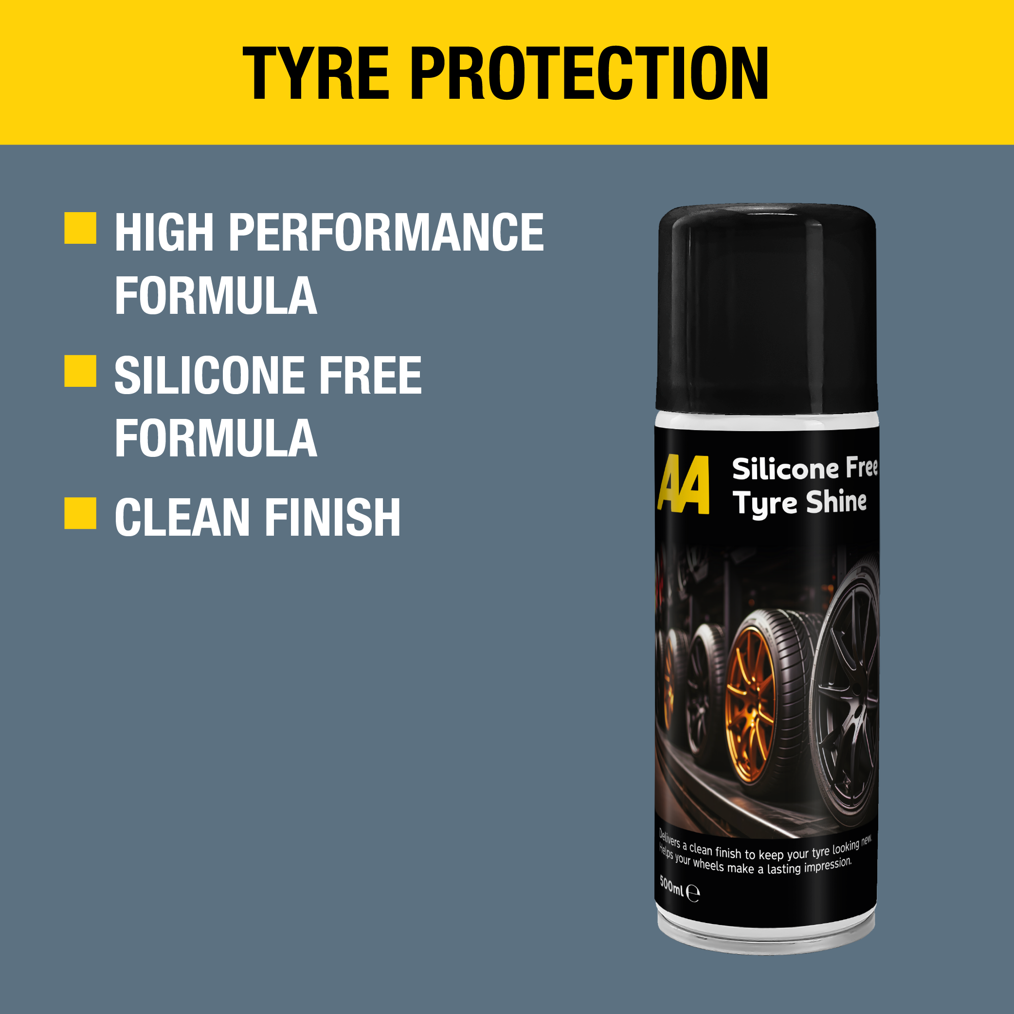 AA Tyre Shine Silicone-Free, 2 x 500 ml, Aerosol, Applicator Pad (Yellow)