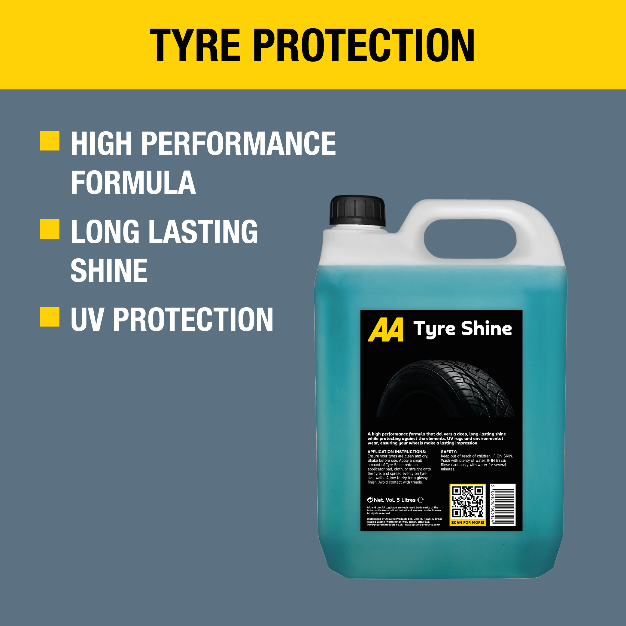 AA Tyre Shine 5 Litre with 2 x Applicator Pad (Black)