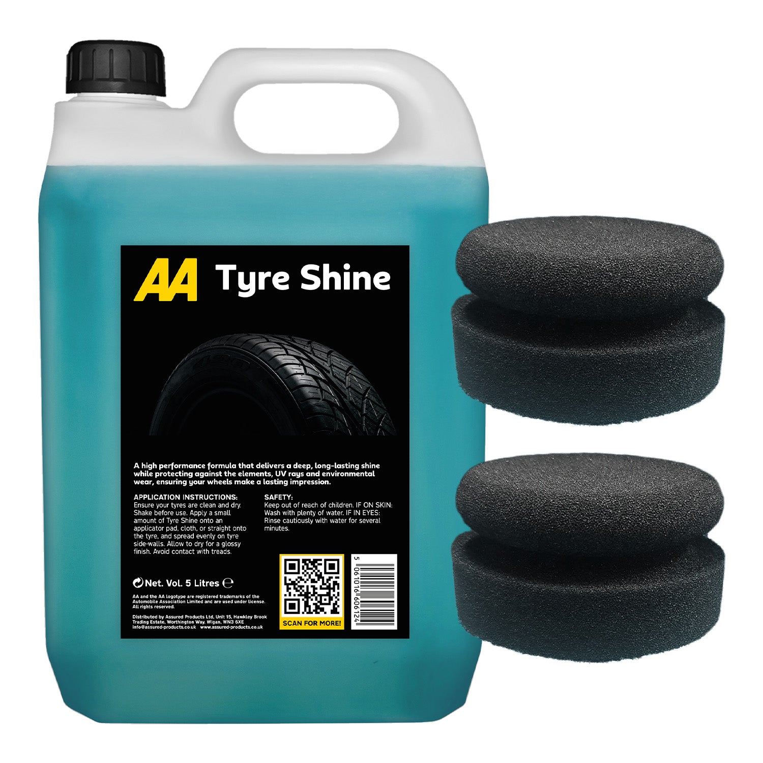 AA Tyre Shine 5 Litre with 2 x Applicator Pad (Black)