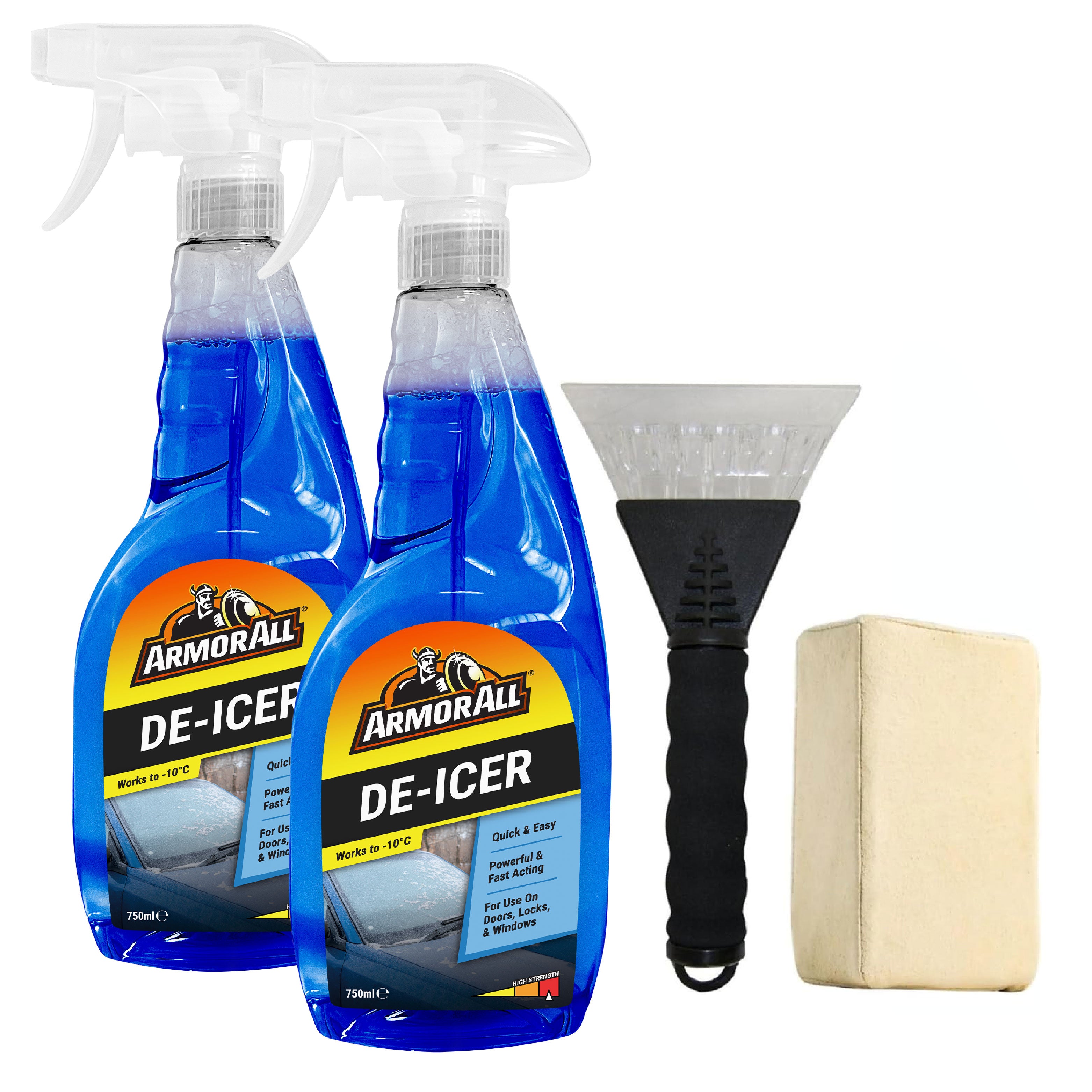 Armor All Winter Car Kit Deicer 2 x 750 ml, Ice Scraper x 1, Chamois Demister Pad x 1