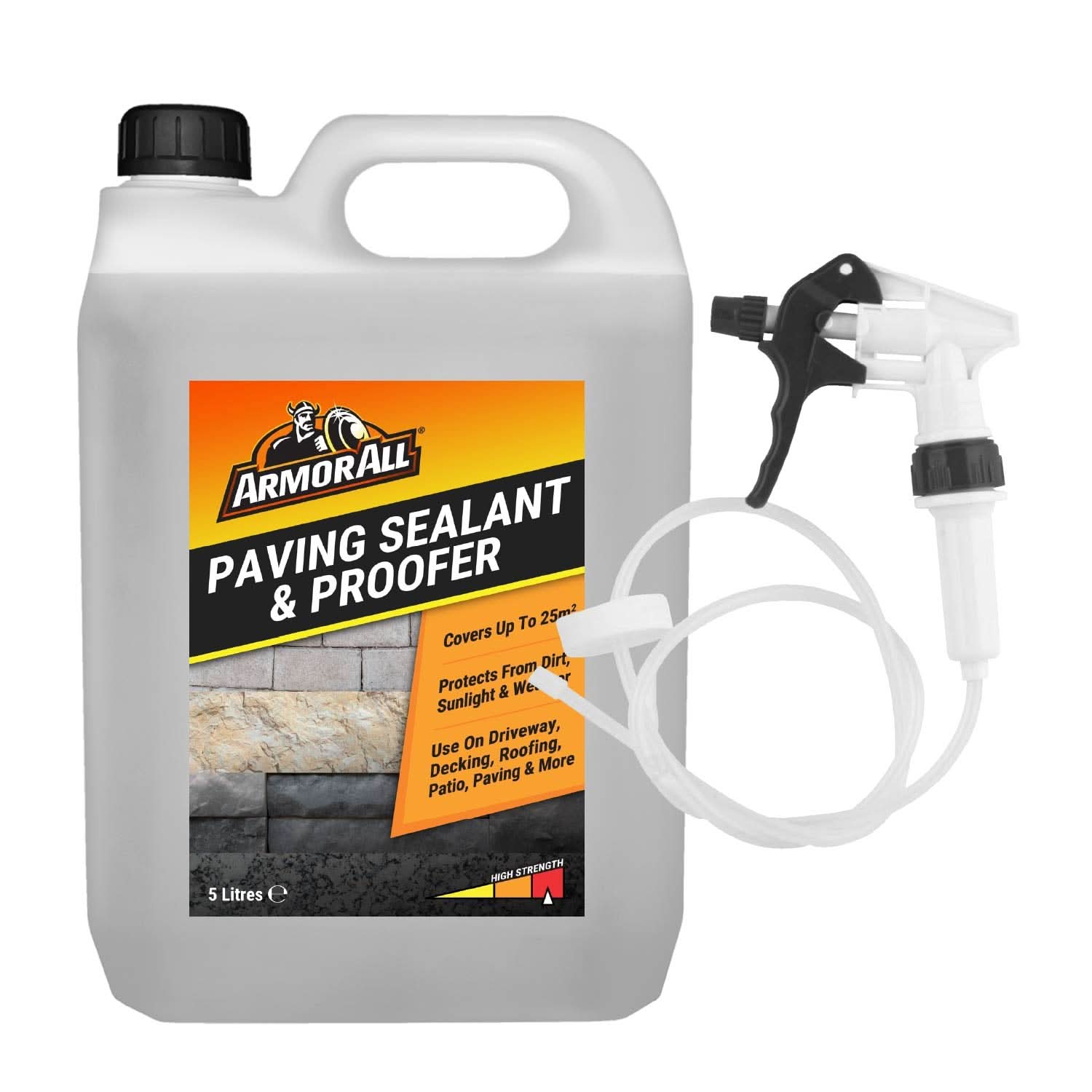 Armor All Paving Sealant and Proofer - 5 Litre Water Seal - with Long Hose Trigger - Breathable, Colourless Waterseal for Brick, Wood and Stone