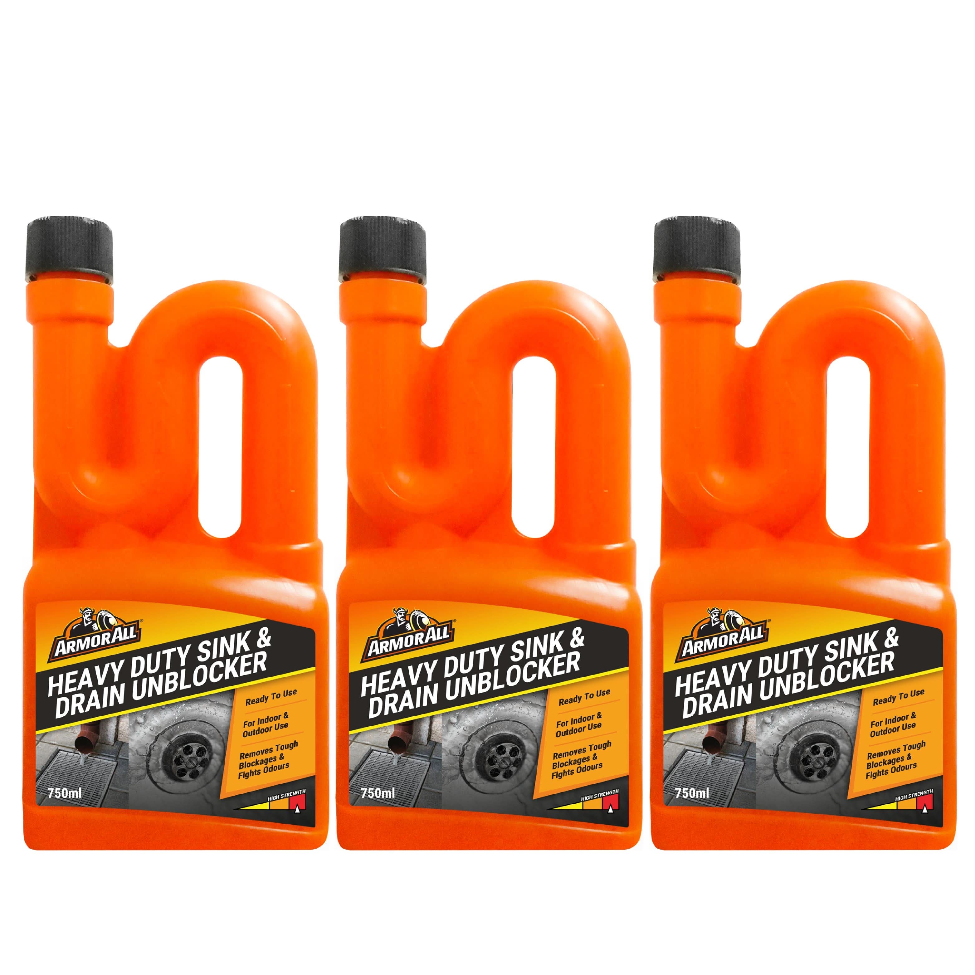 Armor All Heavy Duty Sink & Drain Unblocker 3 x 750 ml, Clears Blocked Drains, 2 Doses per Bottle