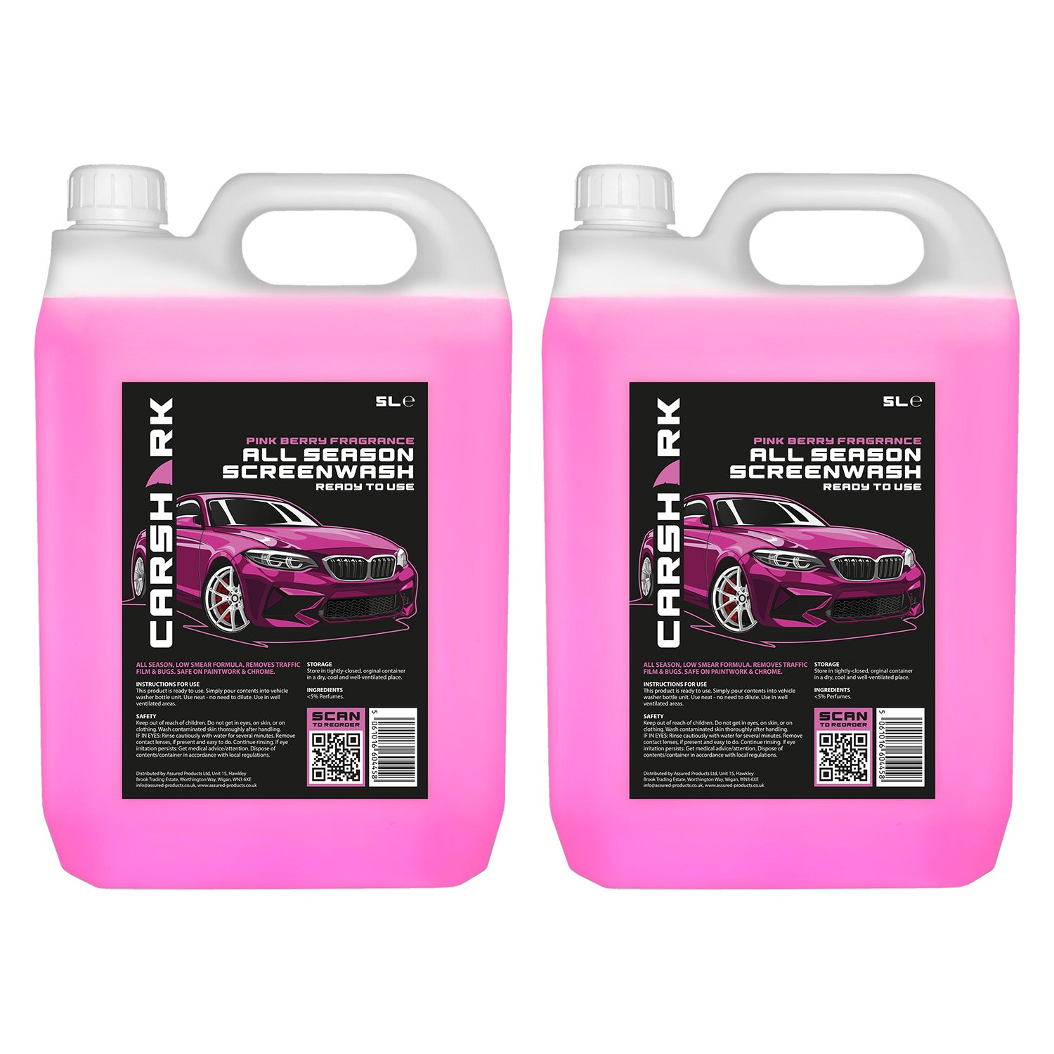 CARSHARK All Season Screen Wash 2 x 5L (Pink Berry Fragrance)