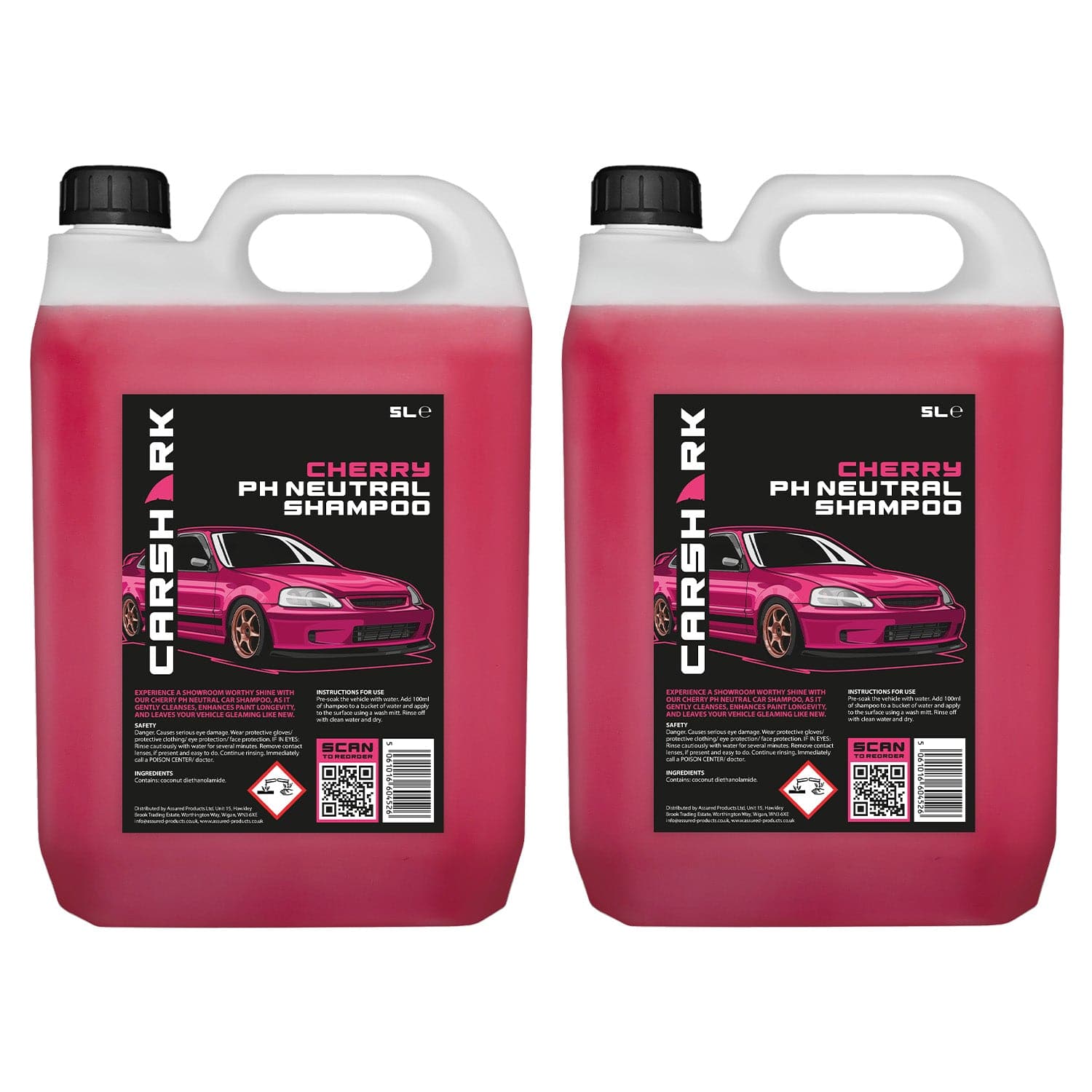 CARSHARK PH Neutral Car Shampoo 2 x 5 Litre - Concentrate - Cherry