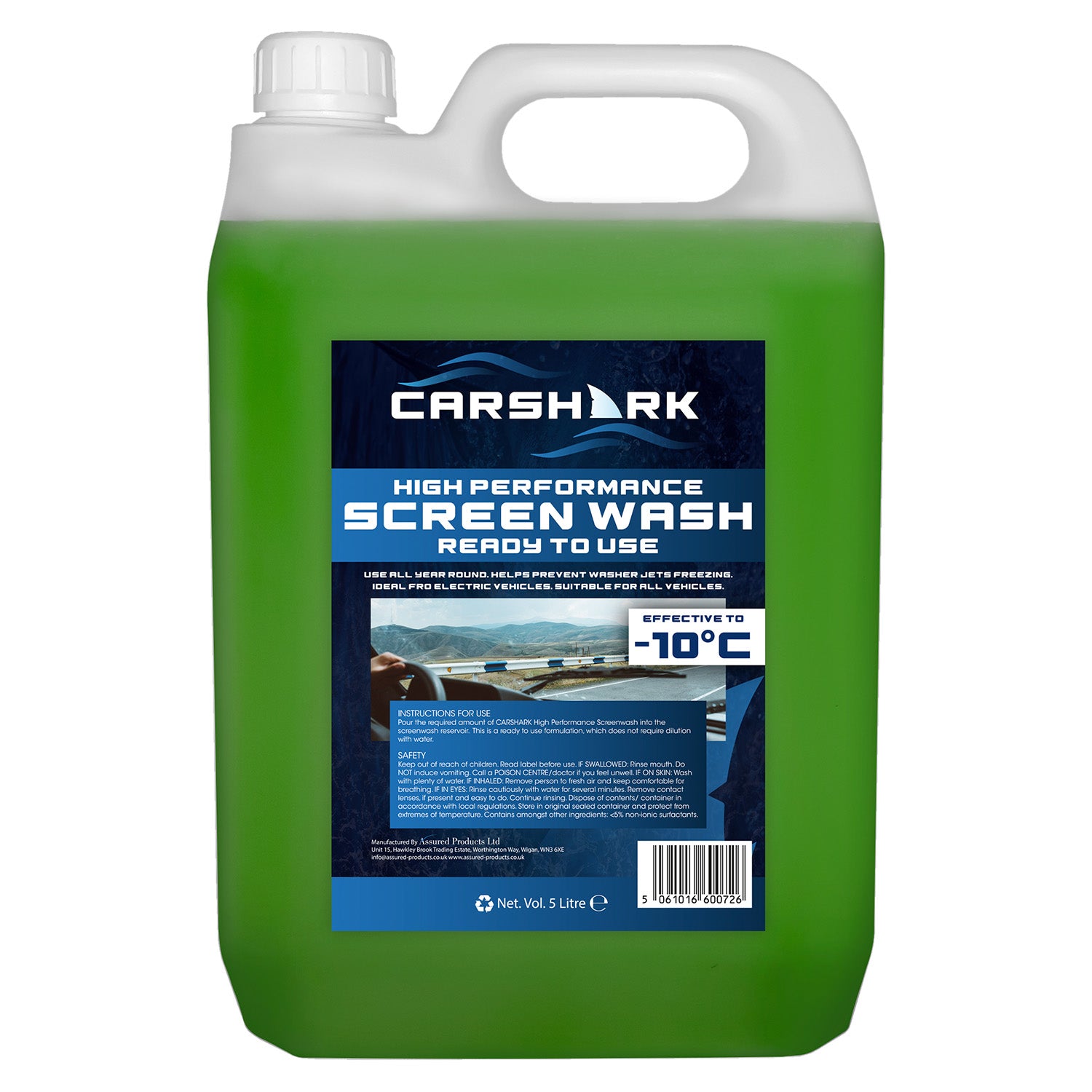 CARSHARK Rain Repellent Screenwash Additive 500ml with Winter Screenwash 5L (Green)