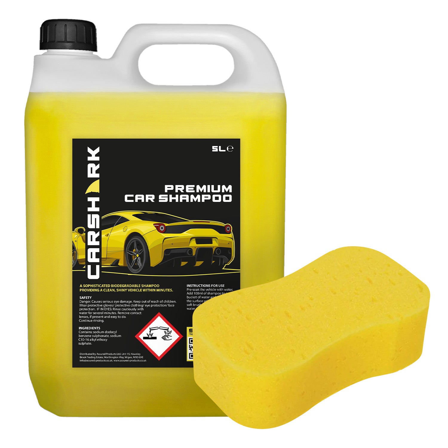 CARSHARK Premium Car Shampoo 5 Litre Concentrate (with Jumbo Sponge)