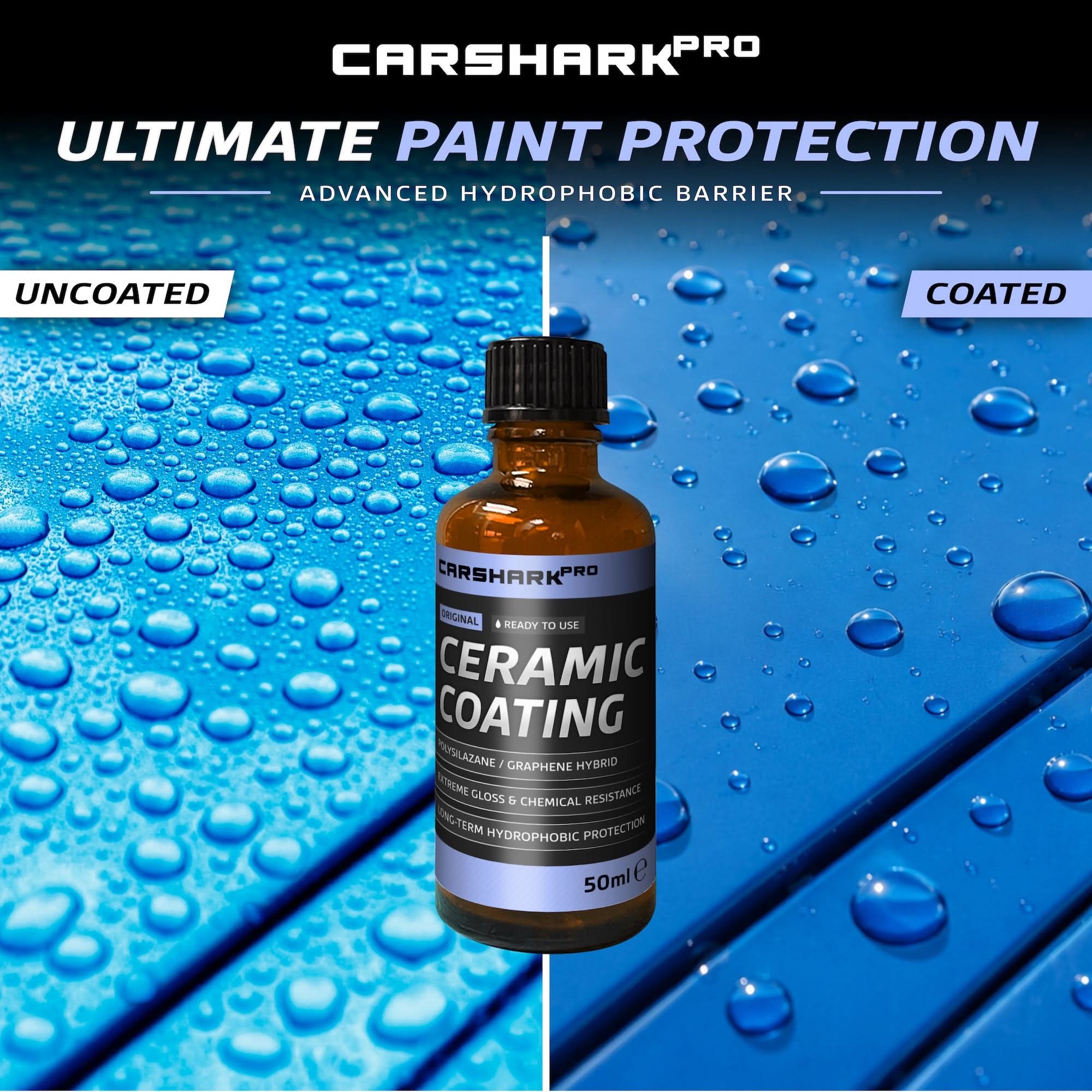 CARSHARK Pro Ceramic Coating Prep & Protect Kit - Ceramic Coating 50ml + Paint Surface & Windscreen De-Waxer 100ml