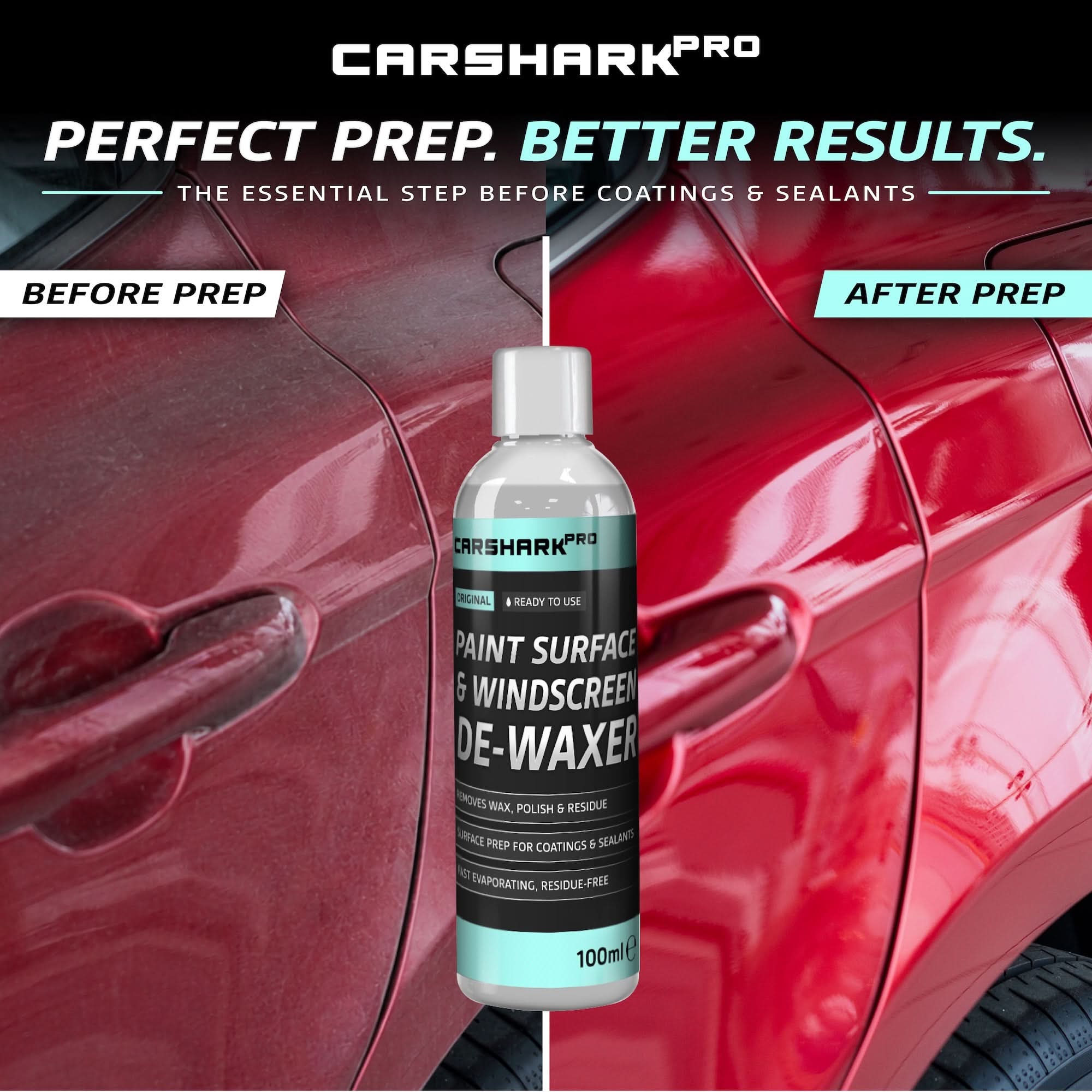 CARSHARK Pro Ceramic Coating Prep & Protect Kit - Ceramic Coating 50ml + Paint Surface & Windscreen De-Waxer 100ml