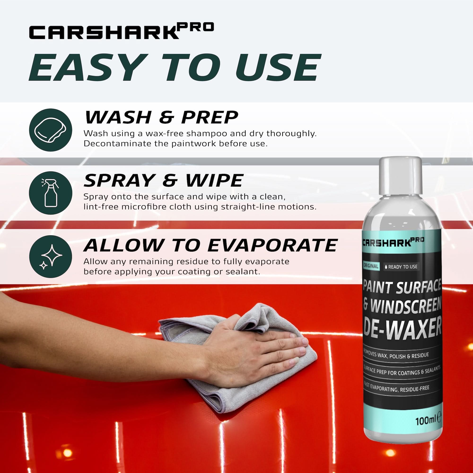 CARSHARK Pro Ceramic Coating Prep & Protect Kit - Ceramic Coating 50ml + Paint Surface & Windscreen De-Waxer 100ml