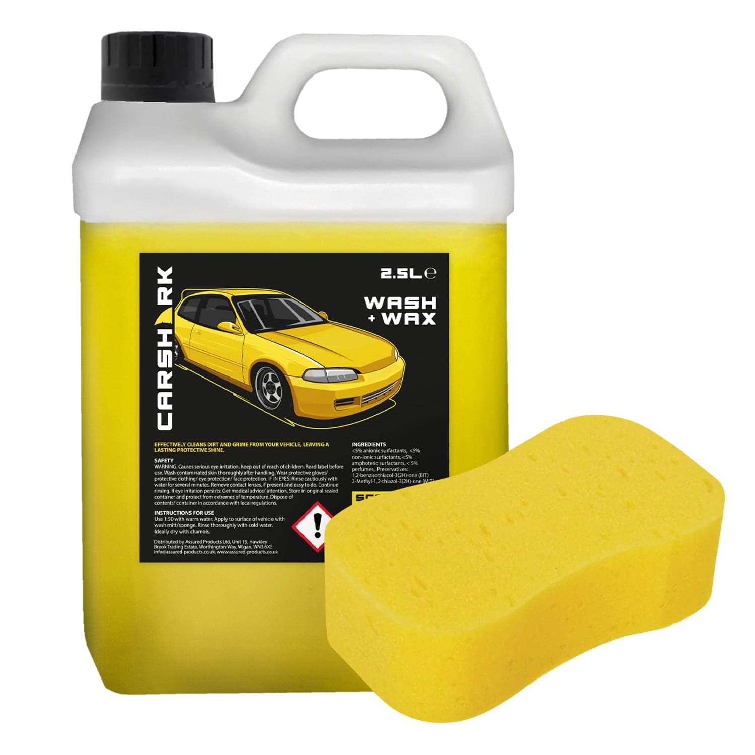 CARSHARK Wash & Wax Car Shampoo 2.5 L (with Jumbo Sponge)