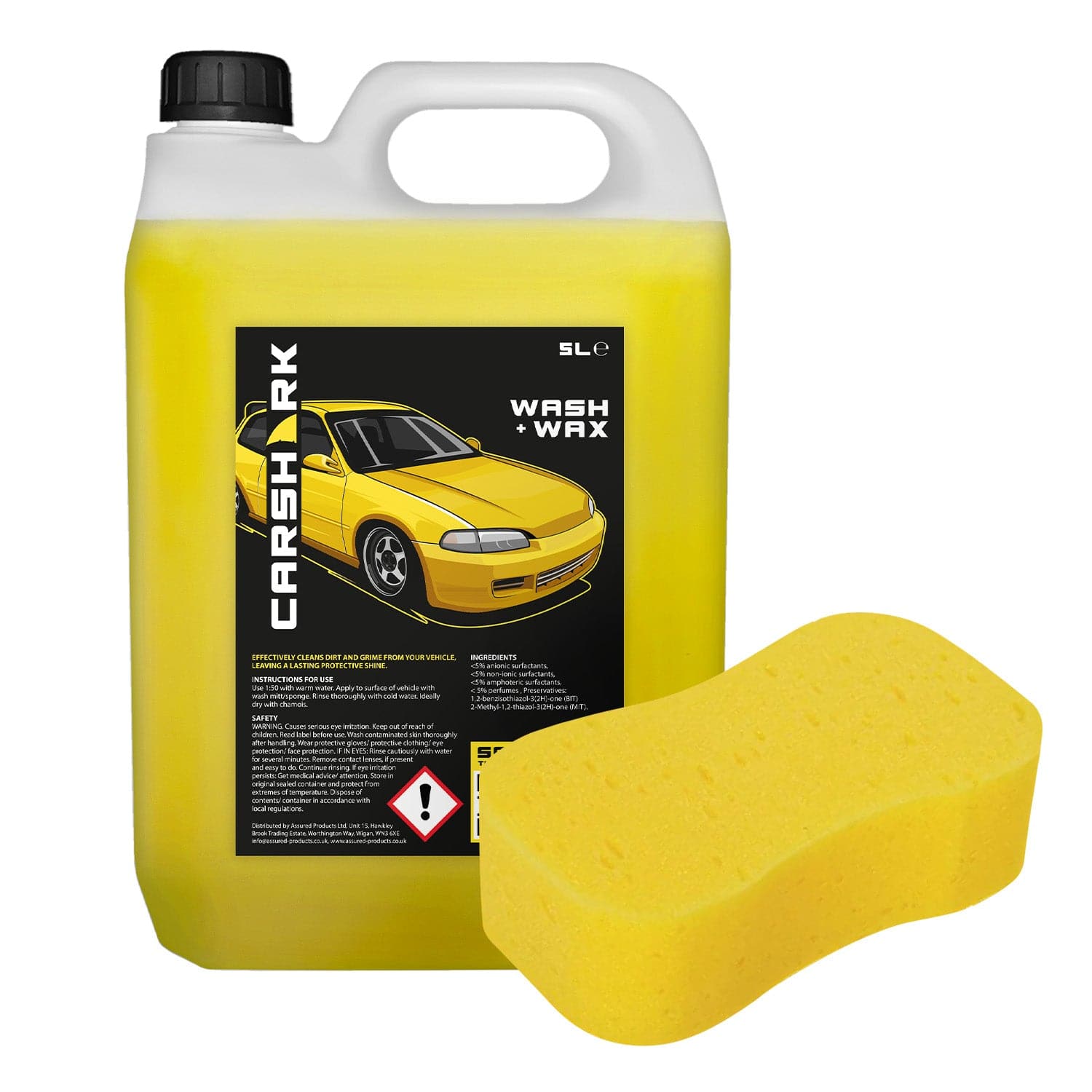 CARSHARK Wash & Wax Car Shampoo 5 L (with Jumbo Sponge)