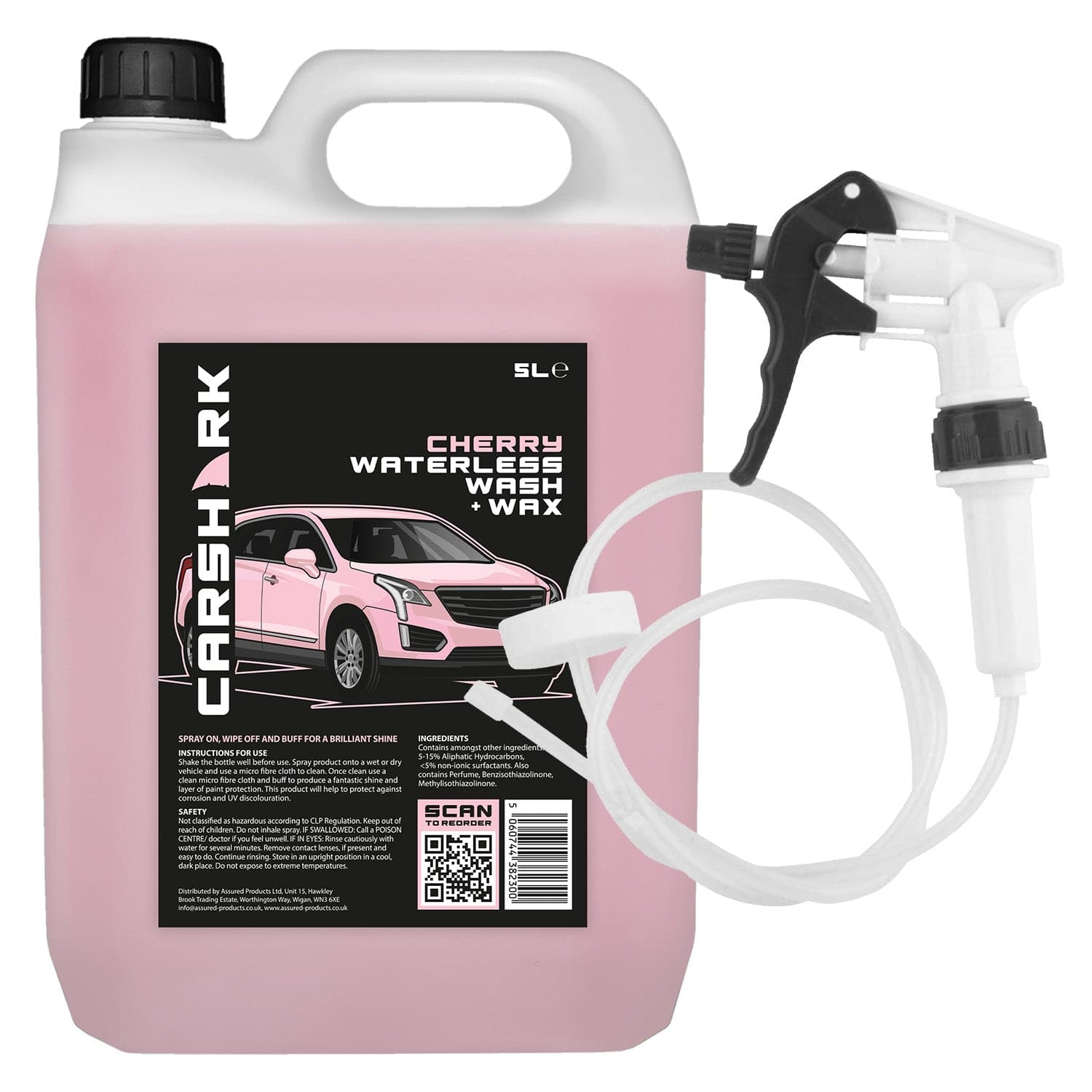 CARSHARK Waterless Wash & Wax 5 Litre, Cherry Blossom (with Long Hose Trigger)