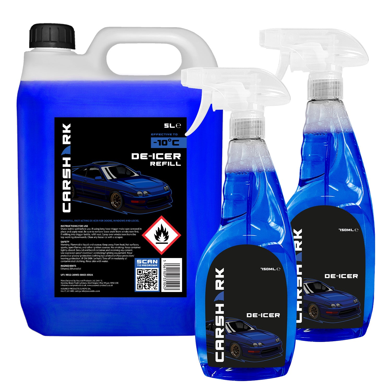 CARSHARK Fast Acting De-icer, 2 x 750ml + 5L Refill