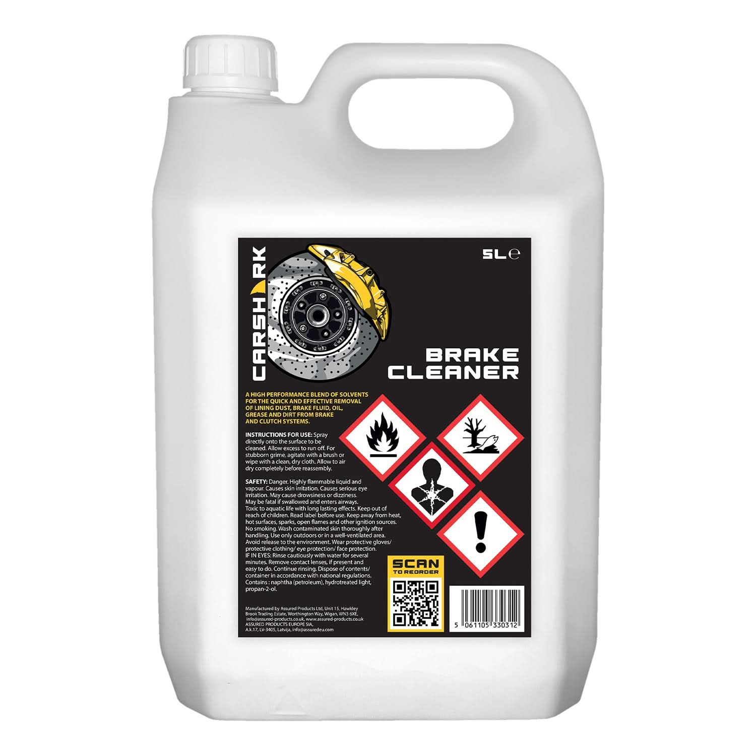 CARSHARK Brake Cleaner, 5 Litres with Long Hose Trigger, High Performance Solvent, Brake and Clutch System Cleaner