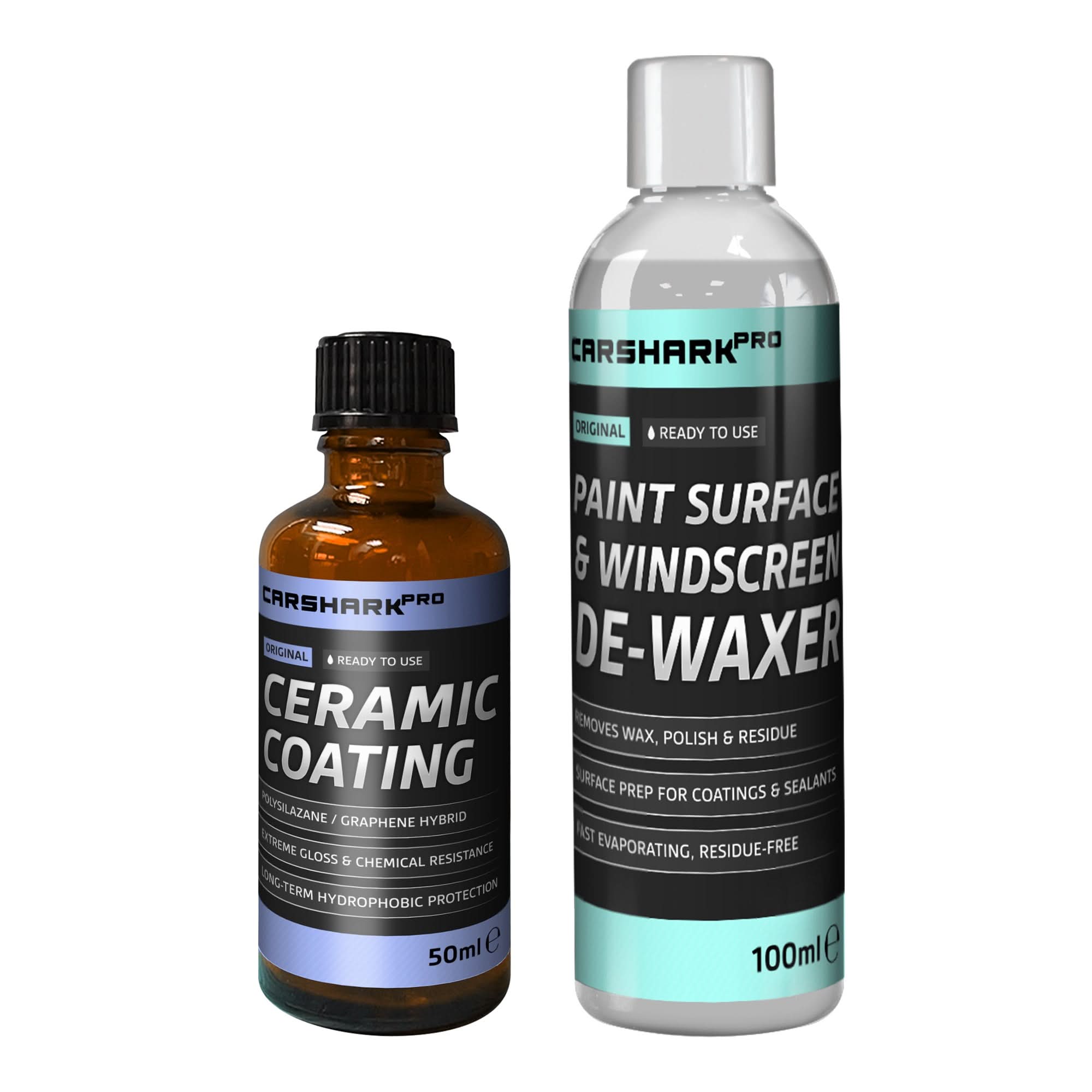 CARSHARK Pro Ceramic Coating Prep & Protect Kit - Ceramic Coating 50ml + Paint Surface & Windscreen De-Waxer 100ml