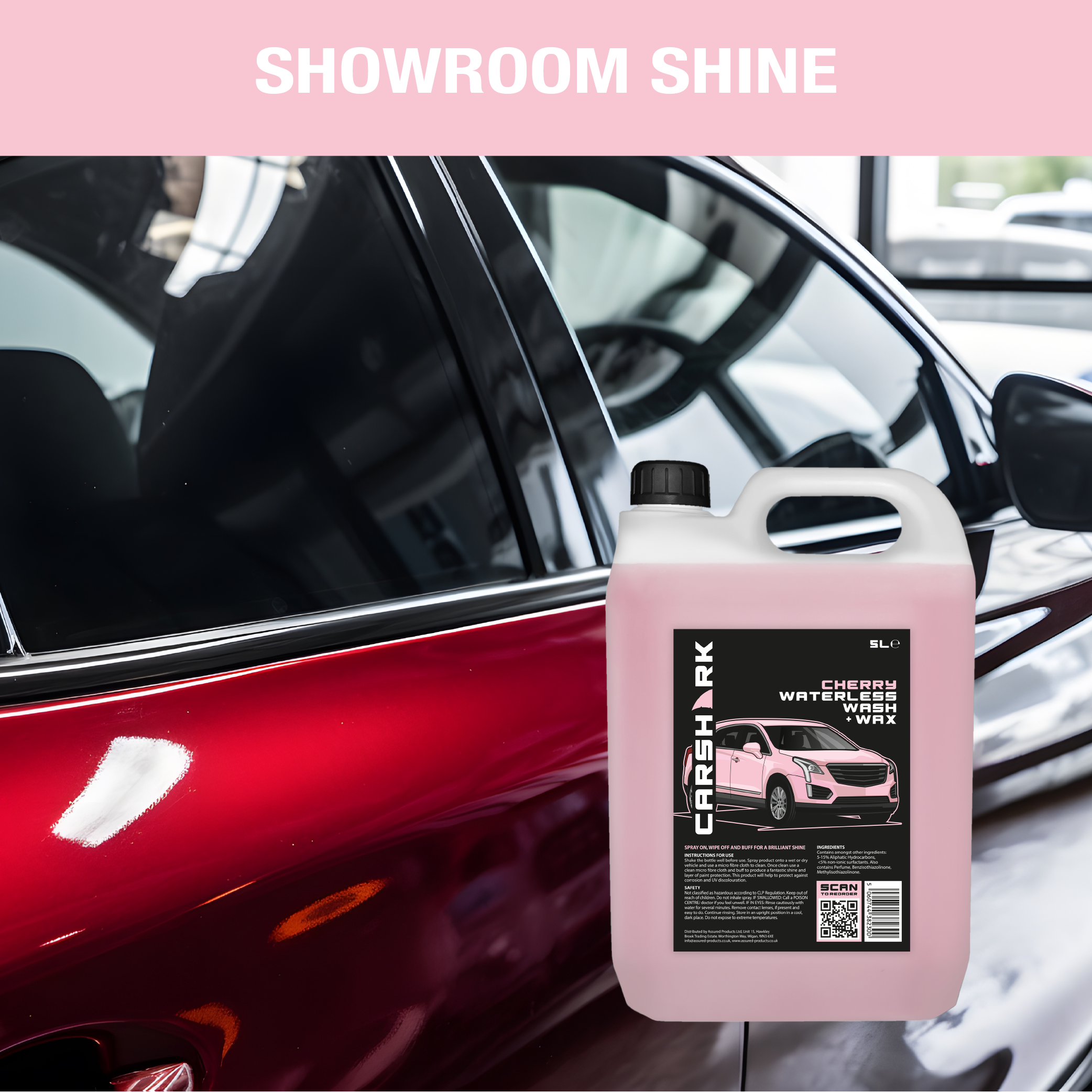 CARSHARK Waterless Wash & Wax 5 Litre, Cherry Blossom (with Long Hose Trigger)