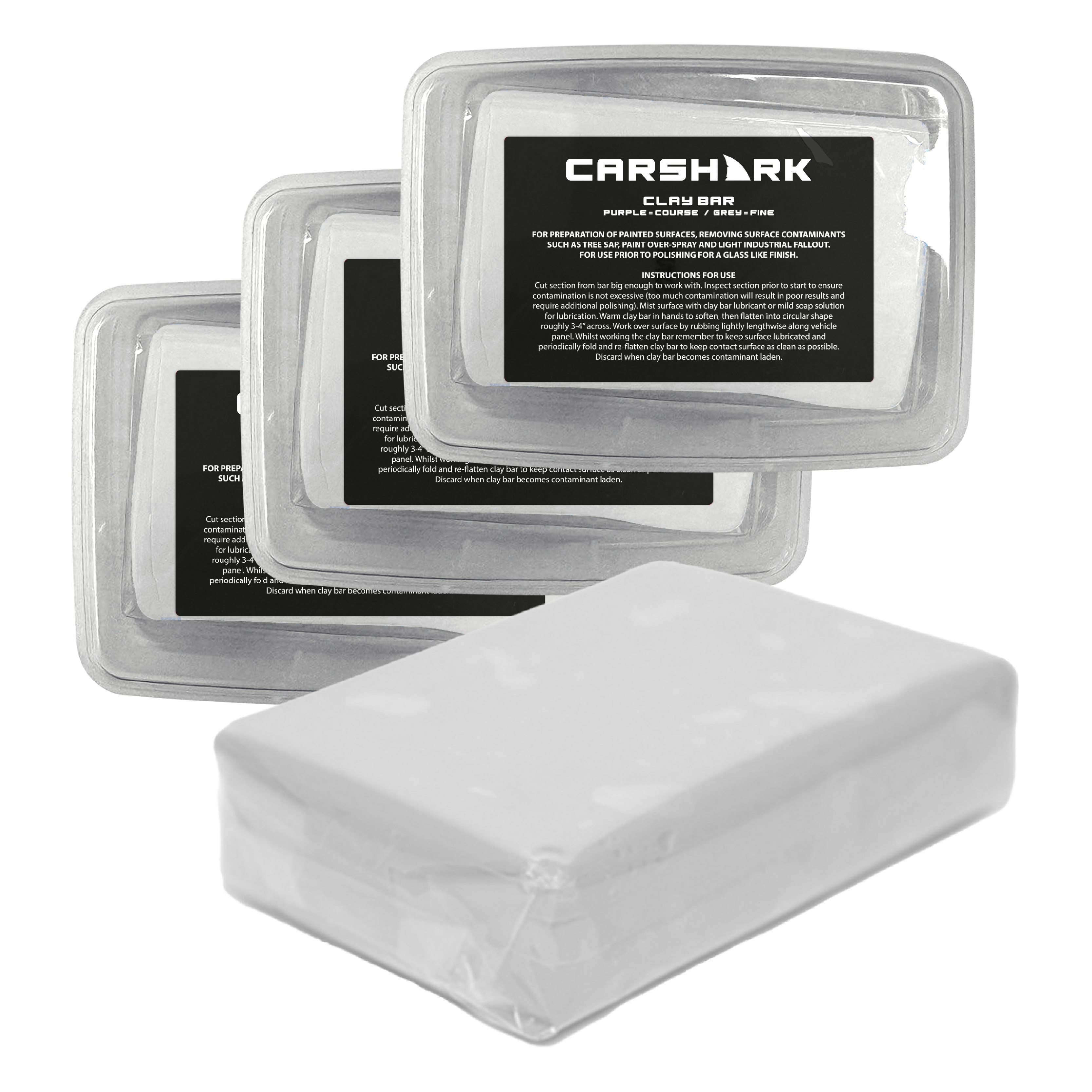 CARSHARK Clay Bar, 3 x 200g, Fine Grade (white)