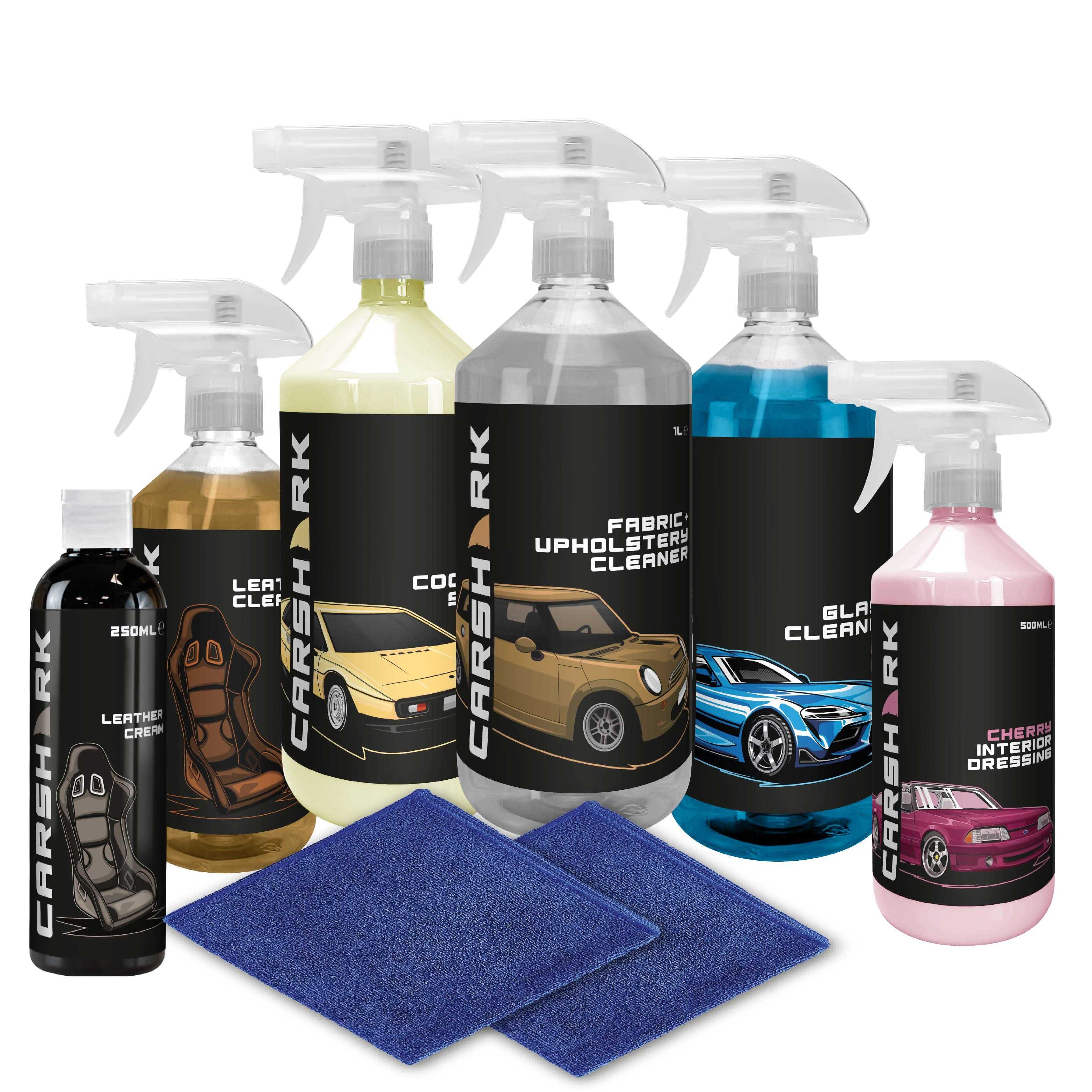 CARSHARK Car Interior Cleaning Kit, 8-Piece Kit with 2 x Cloths