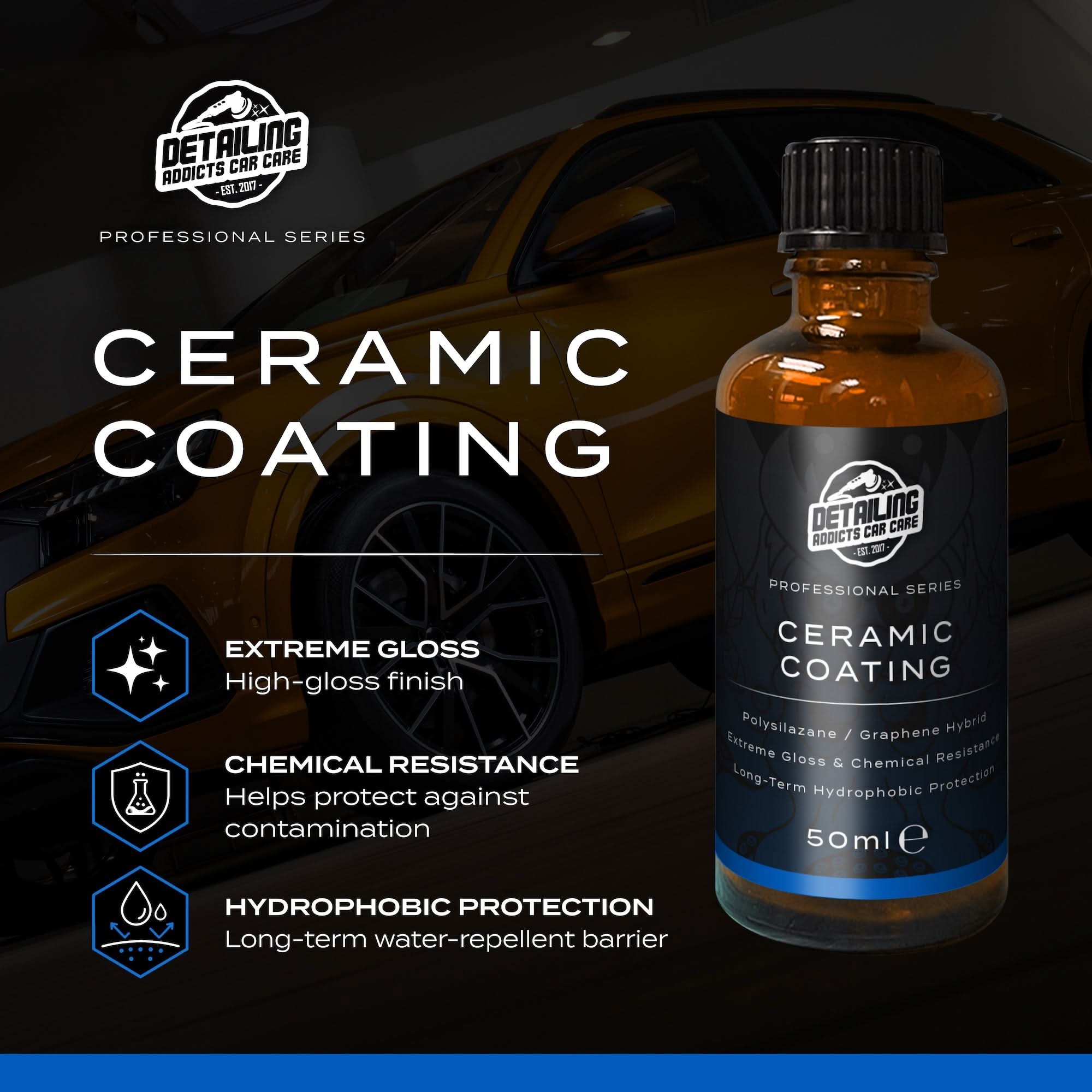 Detailing Addicts Pro Ceramic Coating Prep & Protect Kit - Ceramic Coating 50ml + Paint Surface & Windscreen De-Waxer 100ml