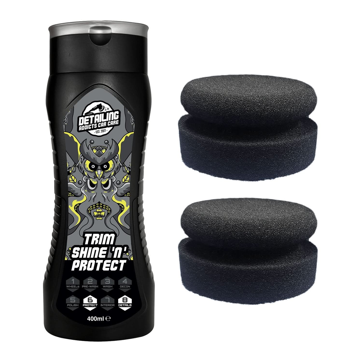 Detailing Addicts Car Care Trim Shine and Protect Restorer, 400 ml with 2 x applicator pads, Black Plastic and Vinyl Restorer