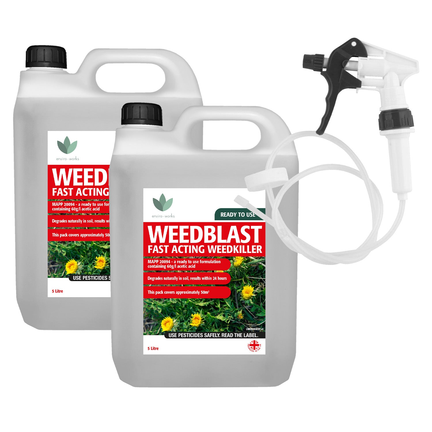 Weedblast Fast Acting Weedkiller 2 x 5 Litre with Long Hose Trigger