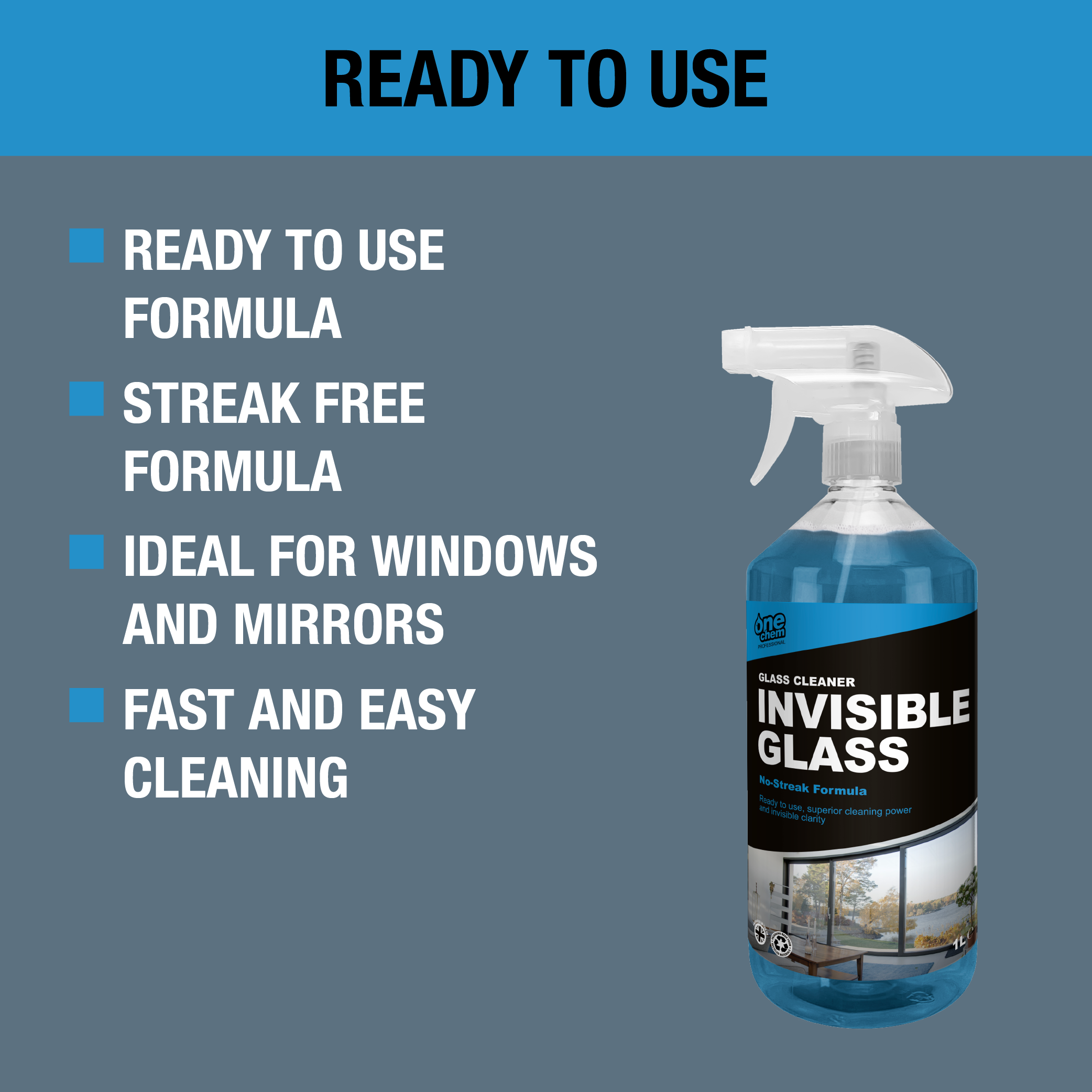 One Chem Professional Glass Cleaner, Invisible Glass, 1 Litre