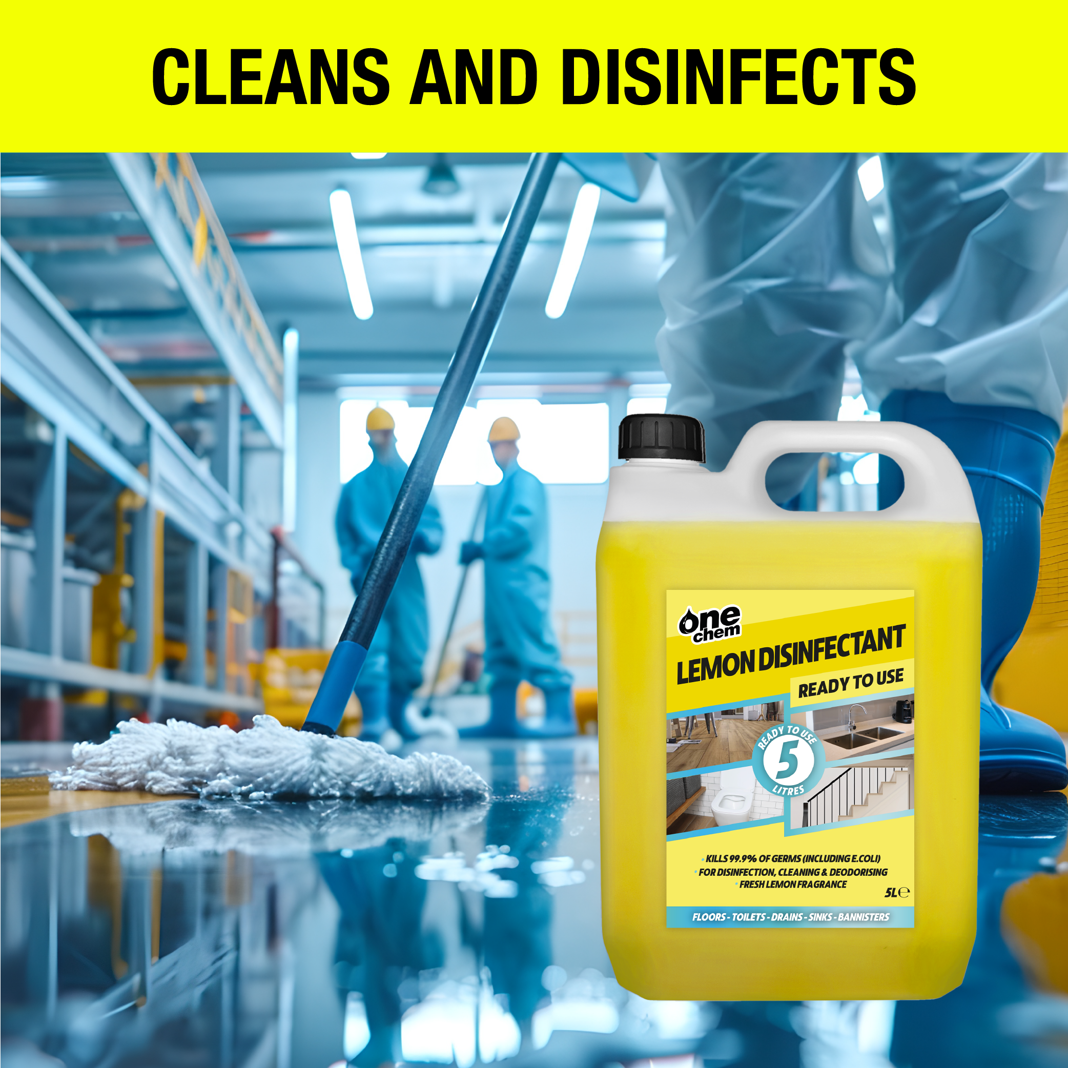 One Chem Lemon Disinfectant & Cleaner 5L (with 5L Sprayer)